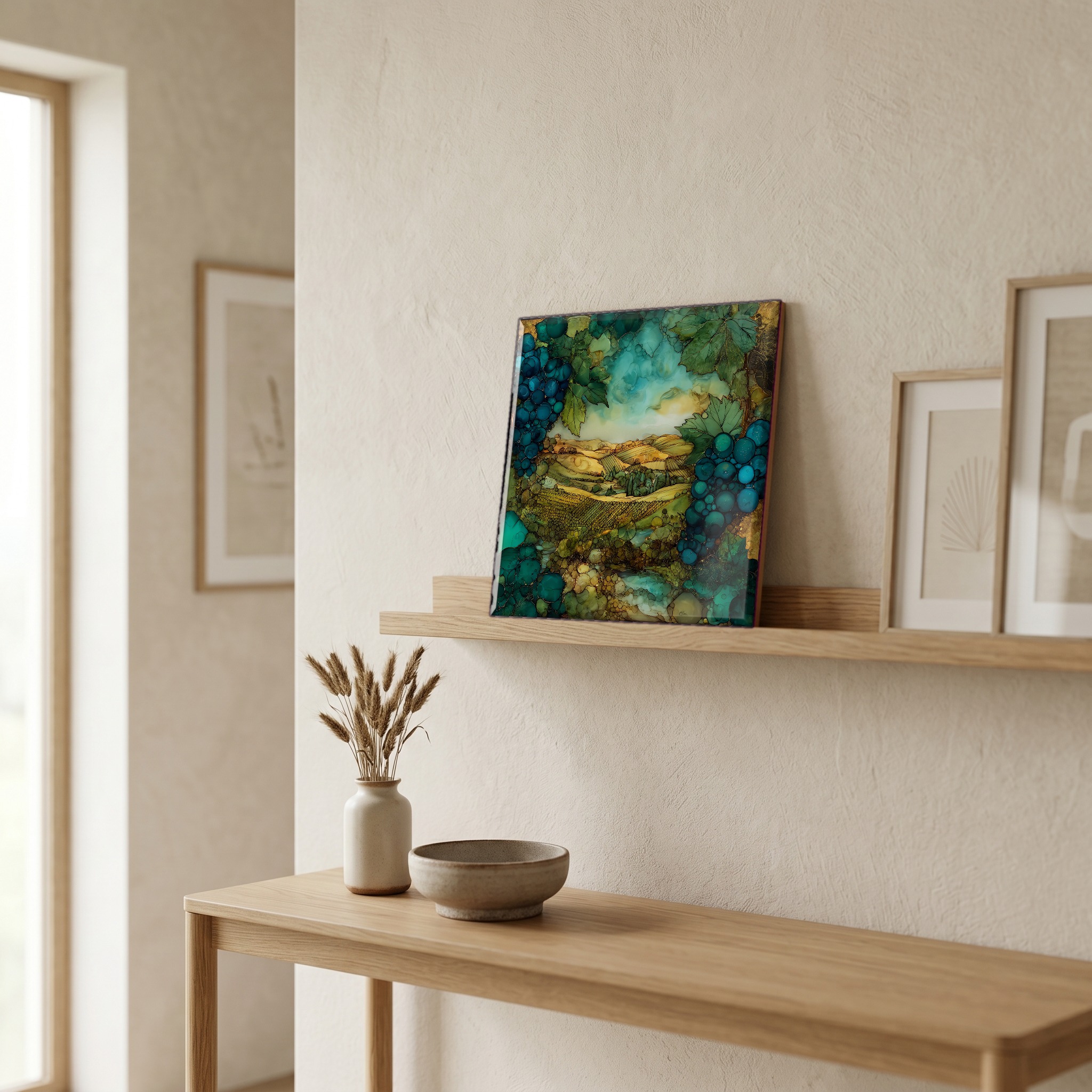 On a picture ledge, where the light comes in.