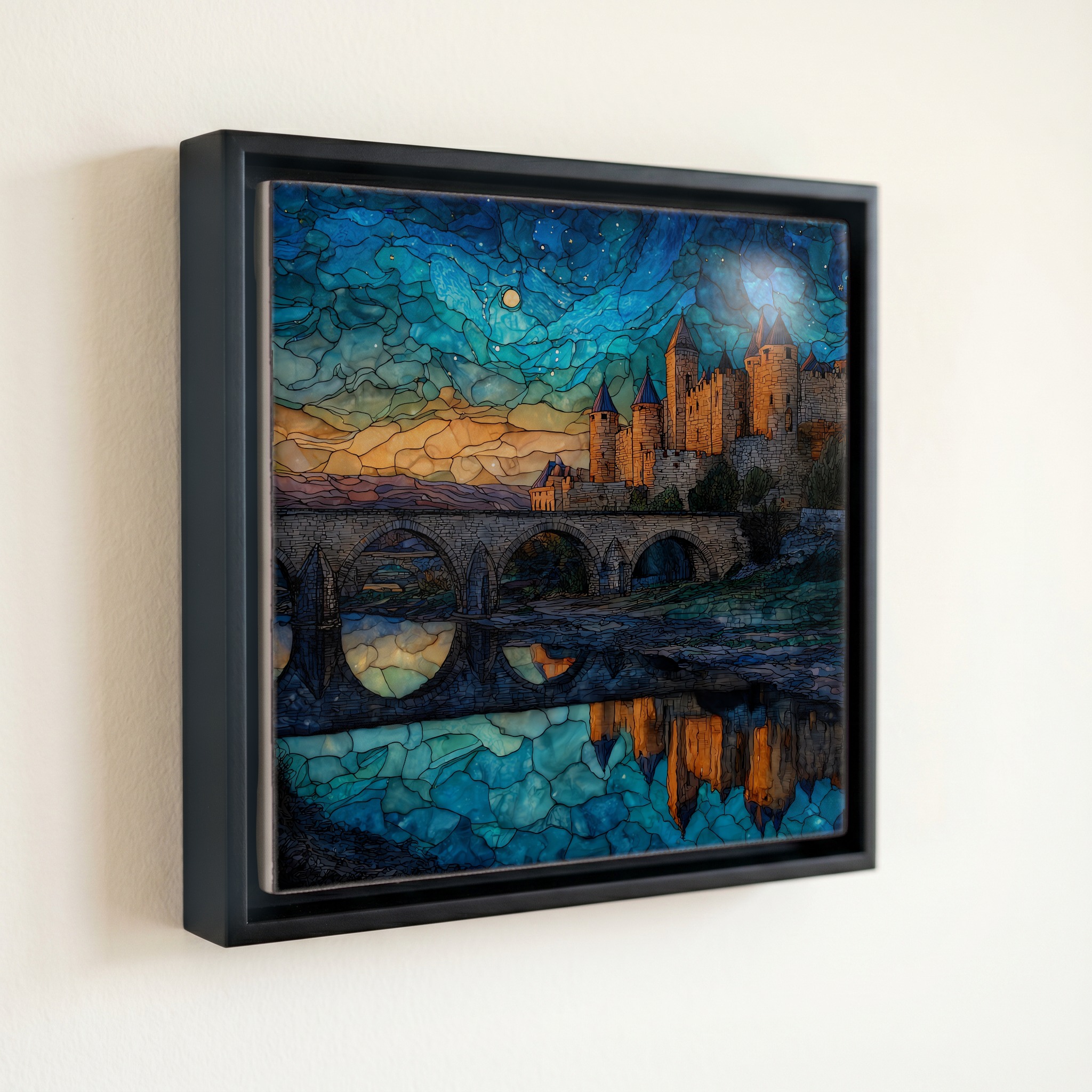 shown in a slim black floating frame · 6 × 6 in