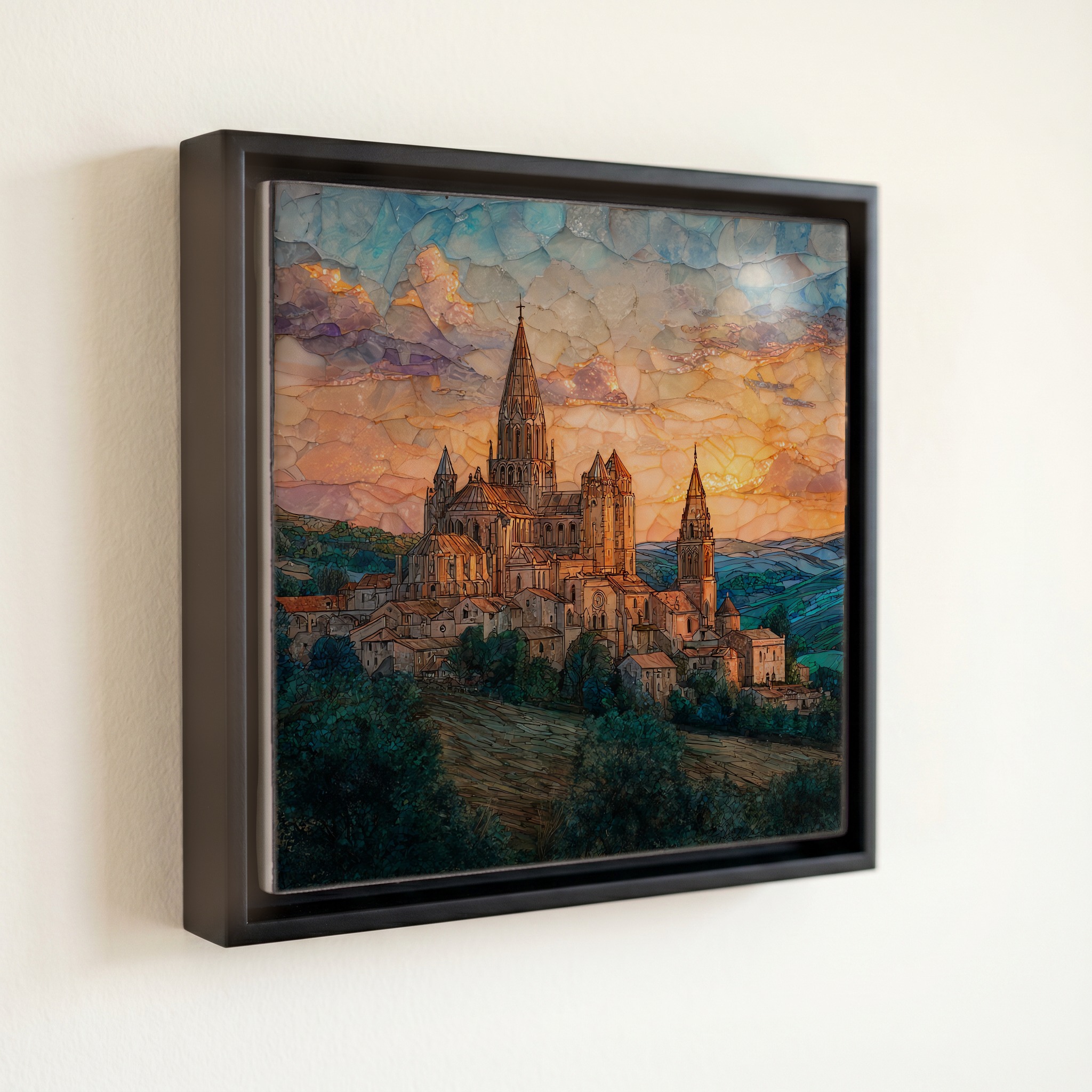 shown in a slim black floating frame · 6 × 6 in