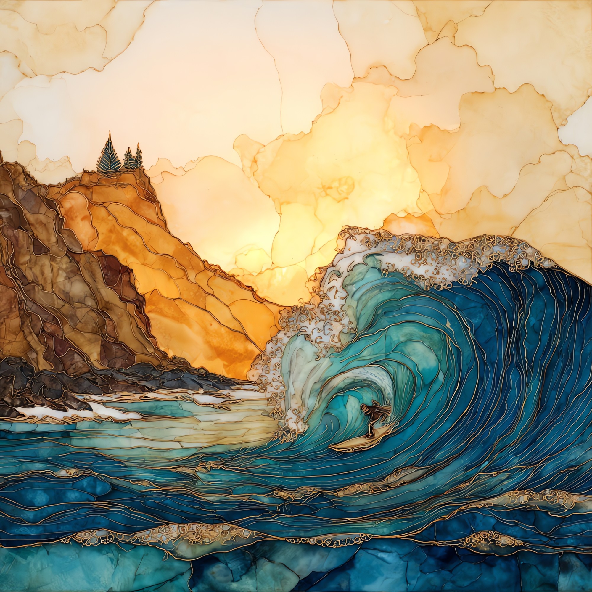 Waimea Bay Winter Oahu Ceramic Art Tile