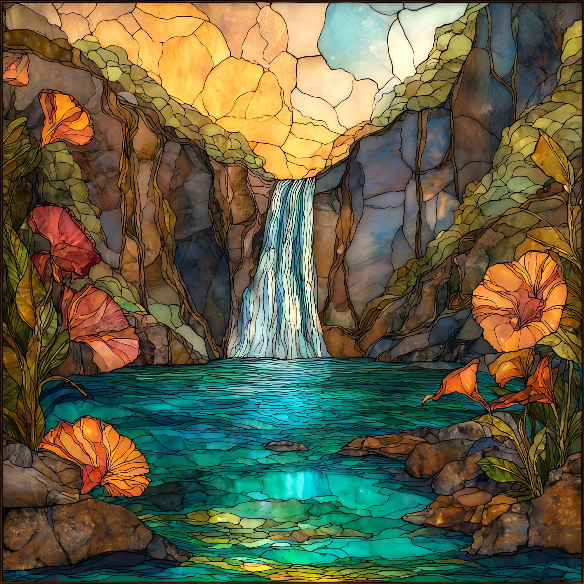 Waimea Valley Falls Oahu Ceramic Art Tile