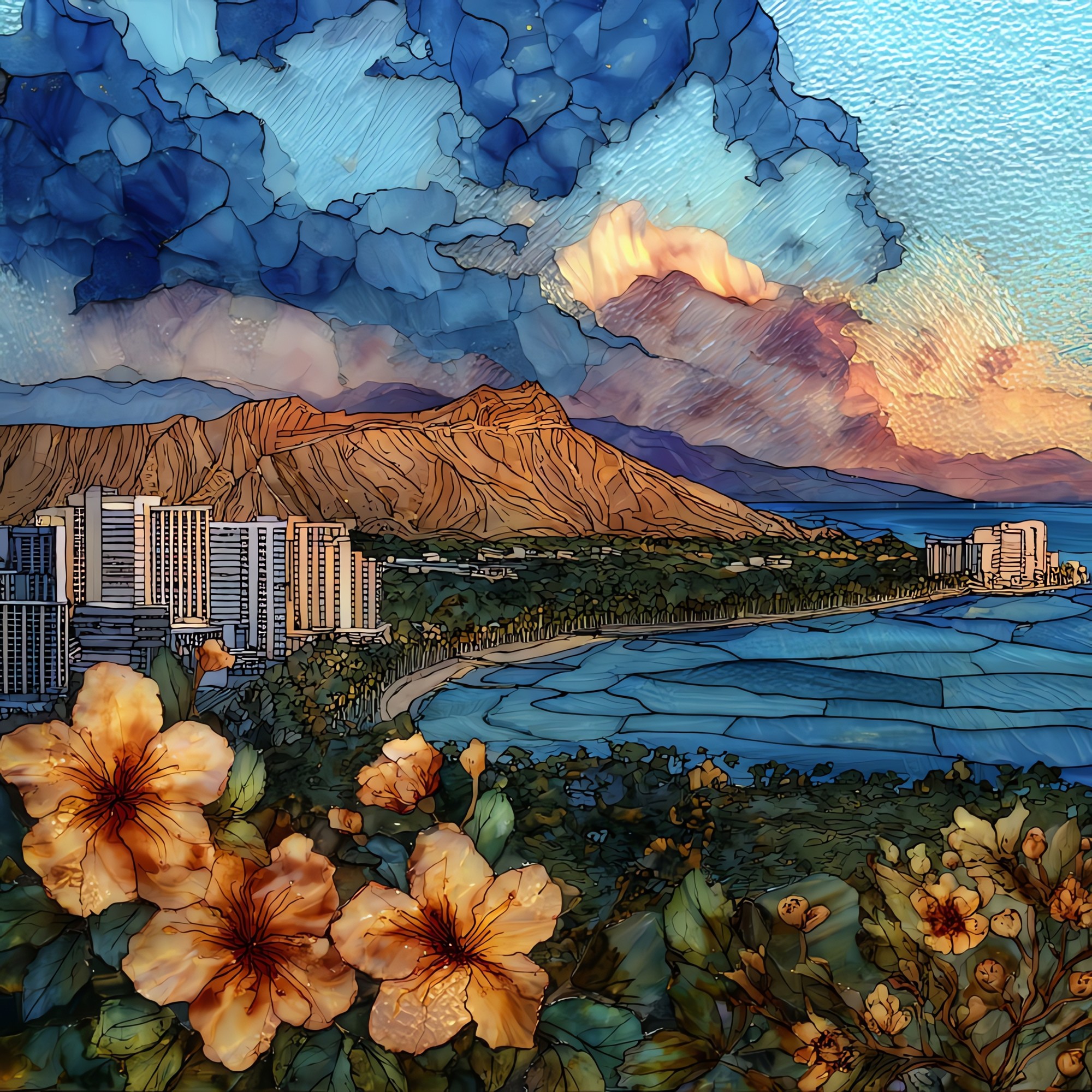 Diamond Head Summit Oahu Ceramic Art Tile