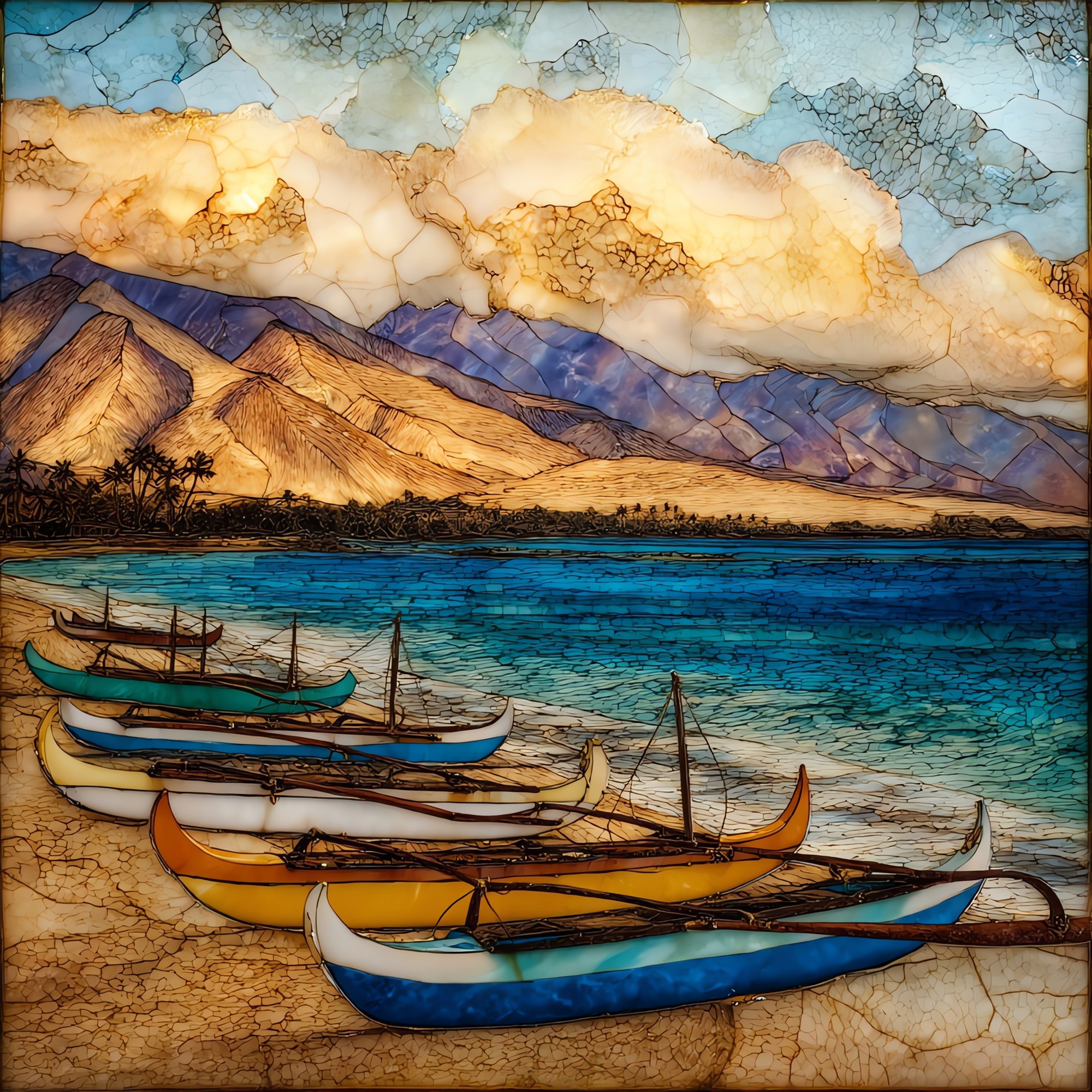 Hanakaoo Canoe Beach Maui Ceramic Art Tile