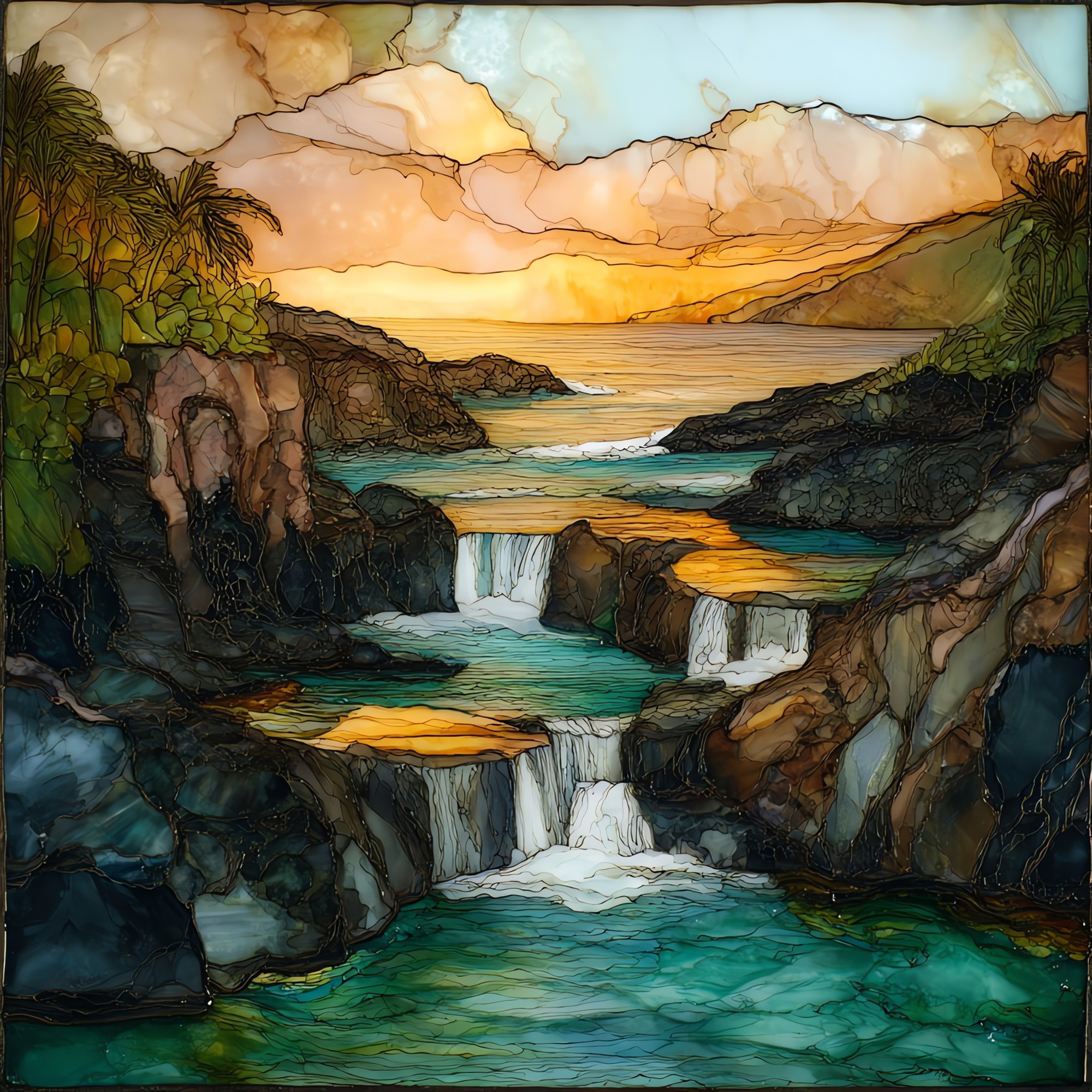 Oheo Seven Pools Maui Ceramic Art Tile