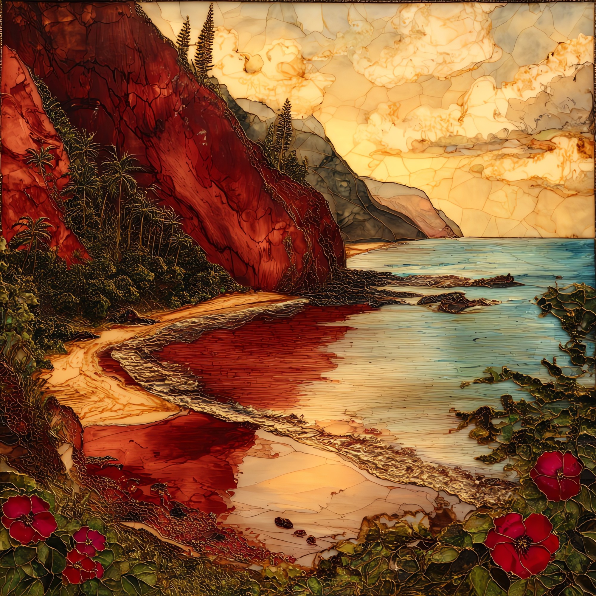 Red Sand Beach Maui Ceramic Art Tile