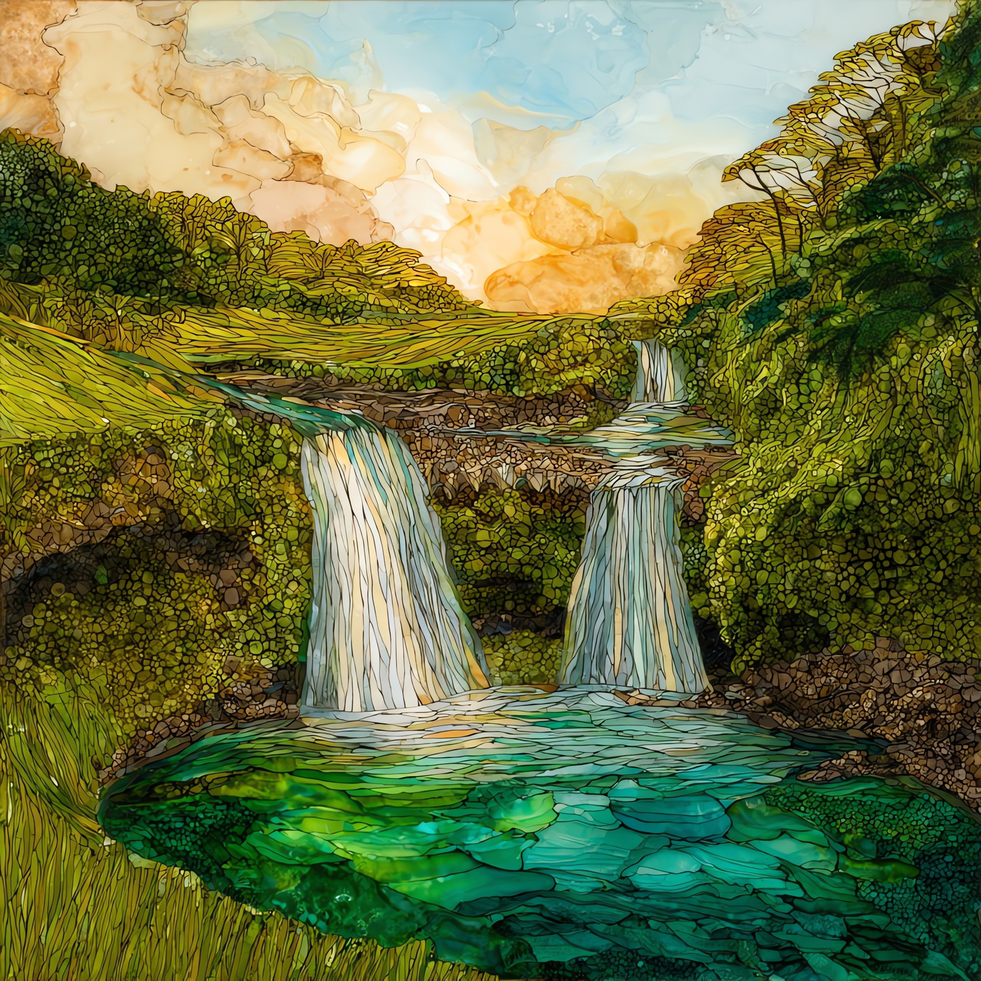 Puaa Kaa Falls Maui Ceramic Art Tile