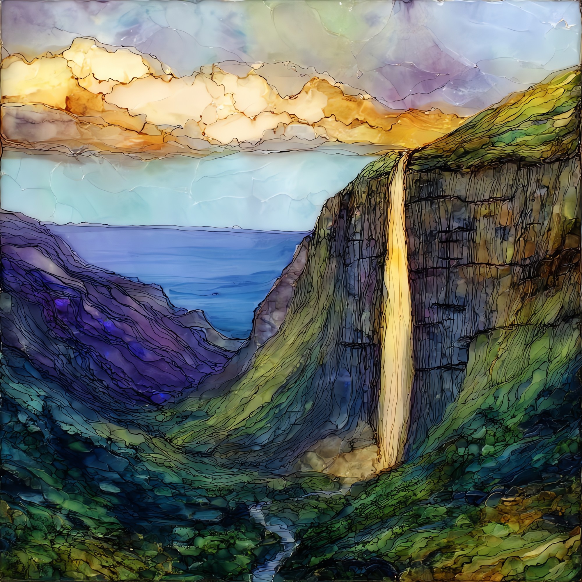 Honokohau Falls Maui Ceramic Art Tile
