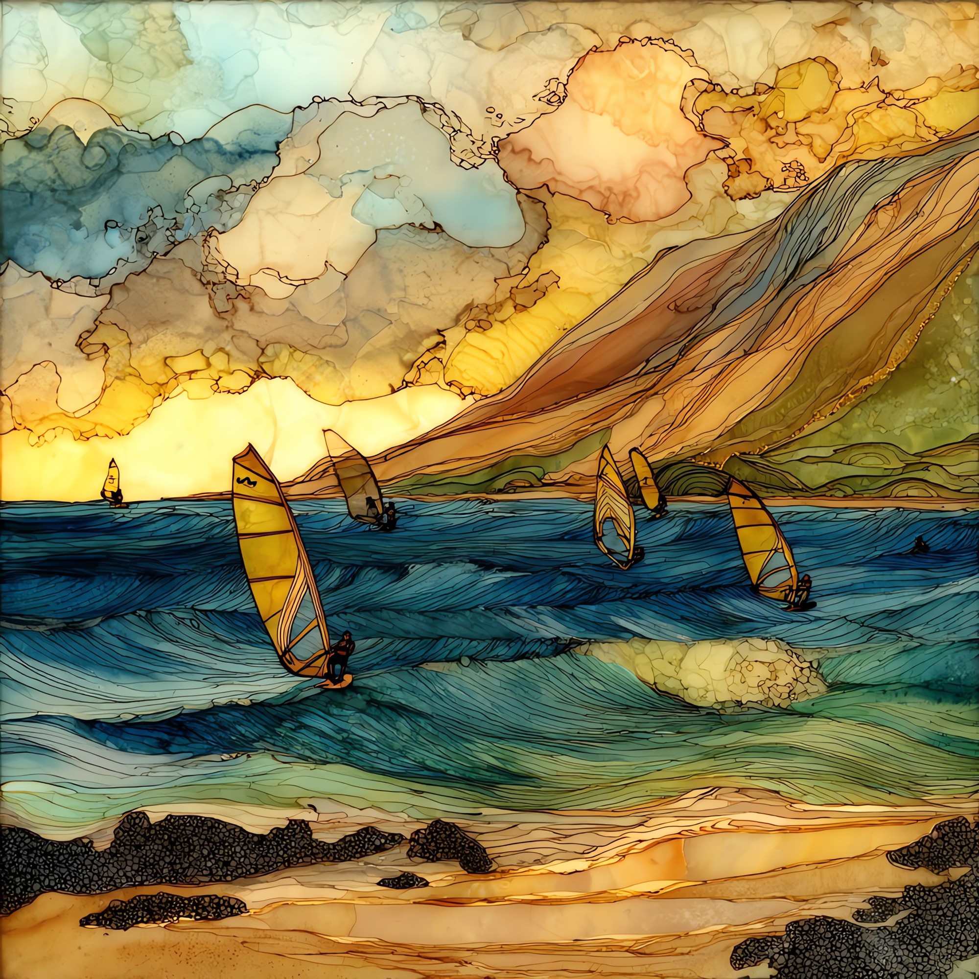 Hookipa Windsurfing Maui Ceramic Art Tile