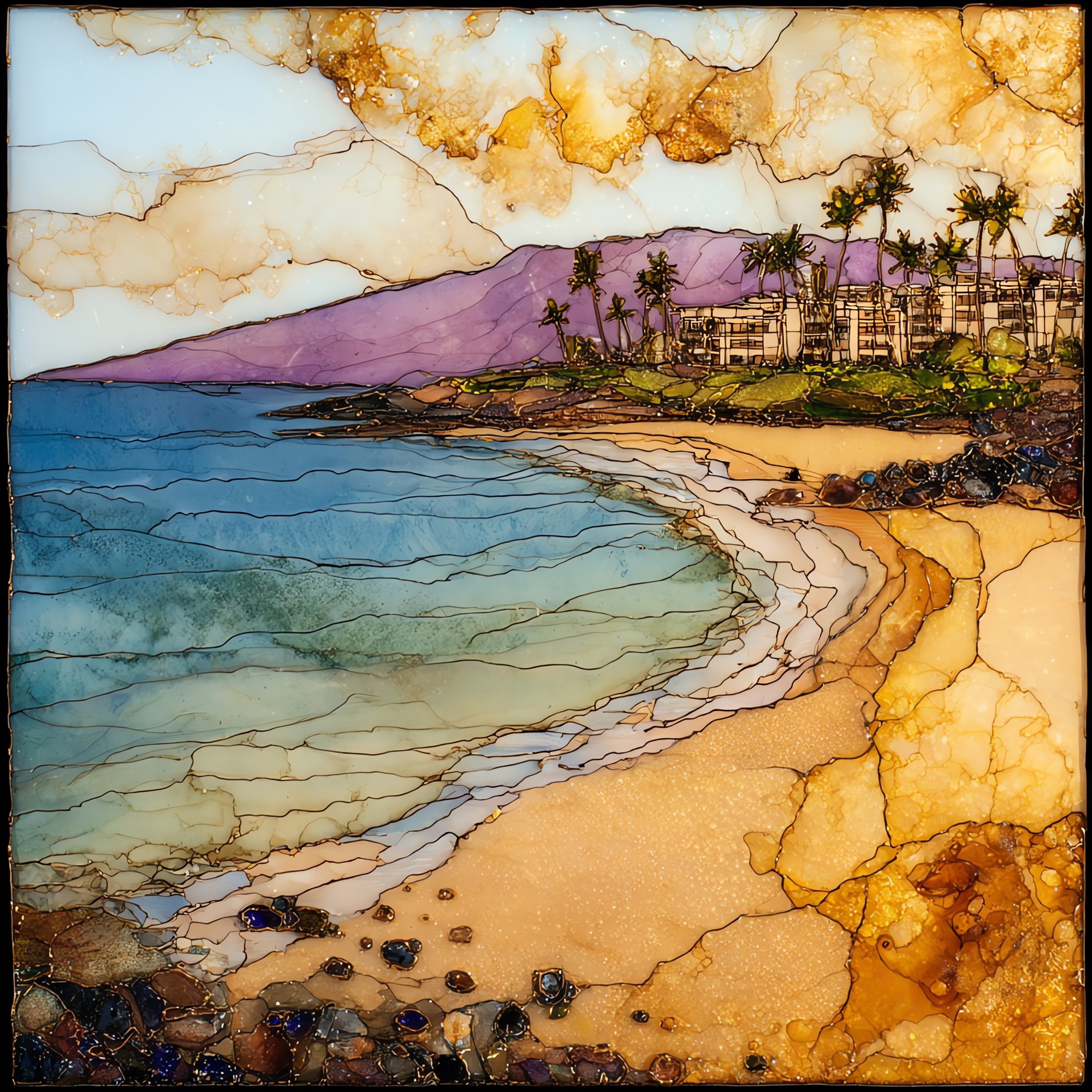 Wailea Beach Maui Ceramic Art Tile