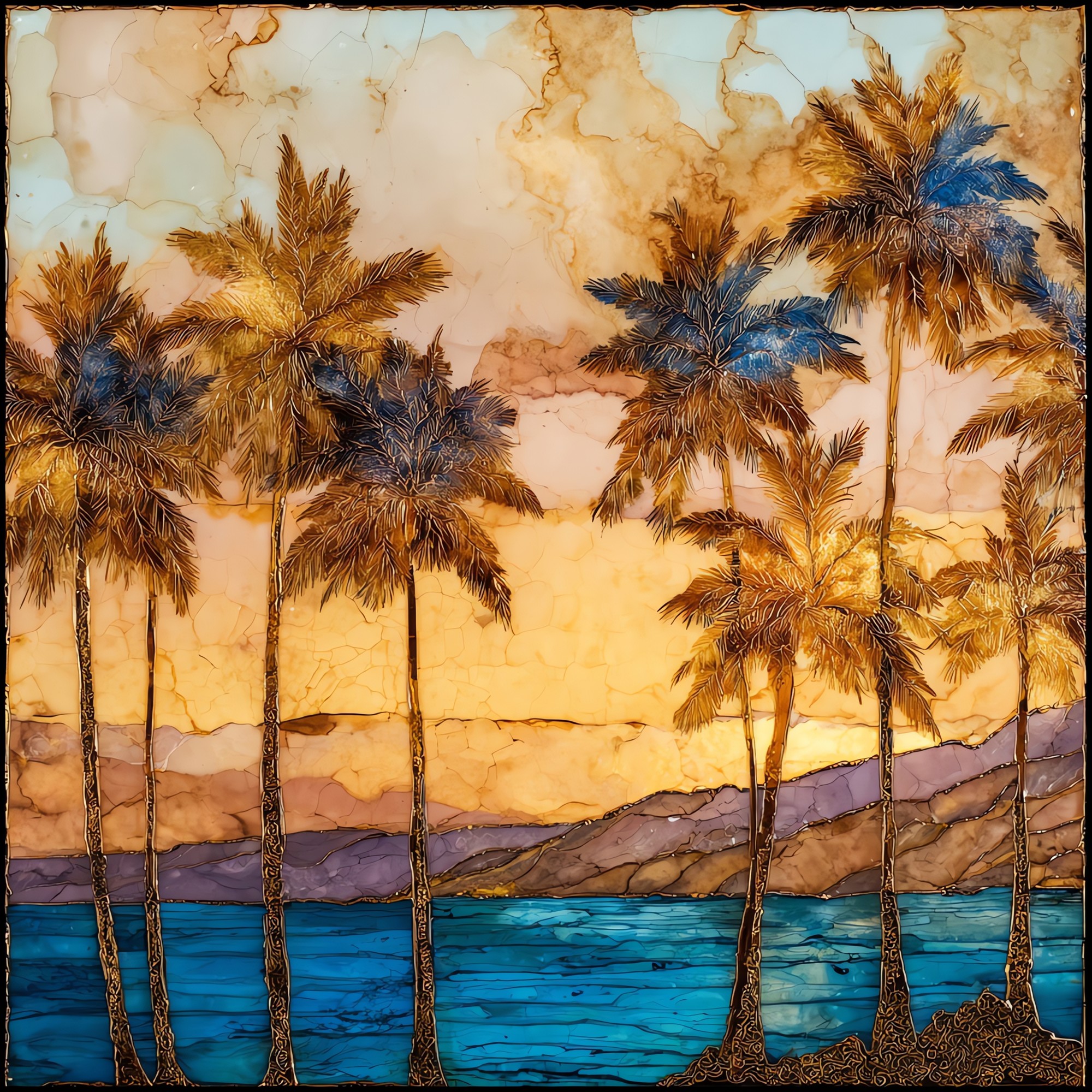 Kihei Sunset Palms Maui Ceramic Art Tile