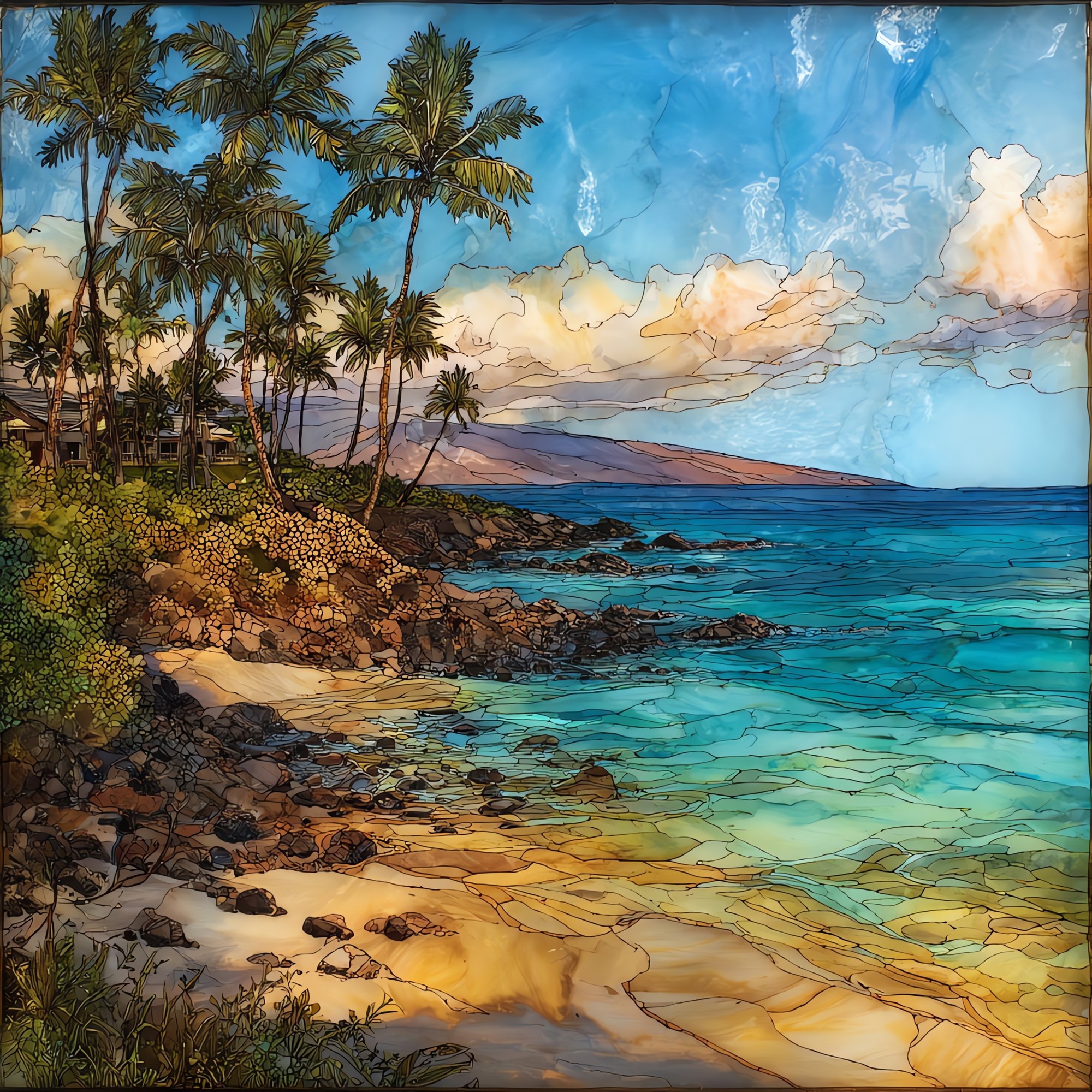 Wailea Coast Morning Maui Ceramic Art Tile