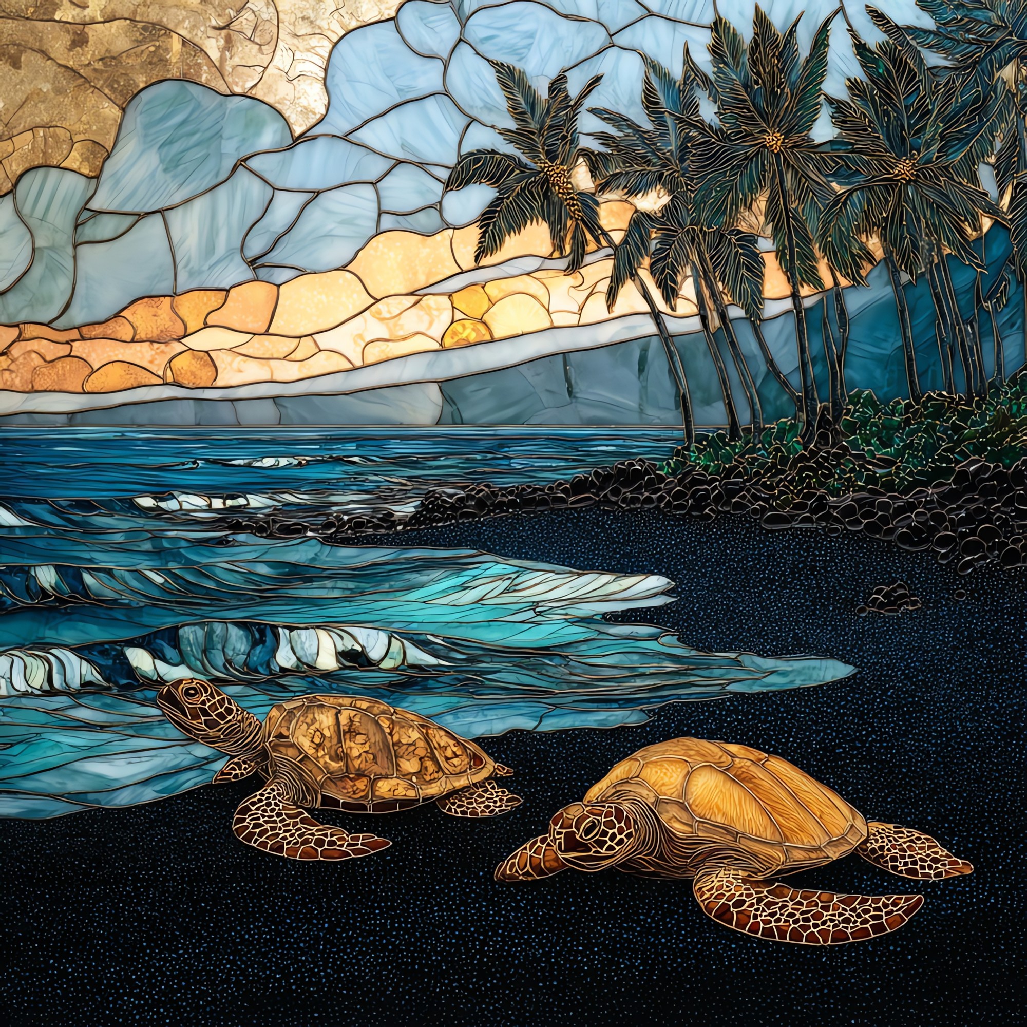 Punaluu Black Sand Big Island Ceramic Art Tile