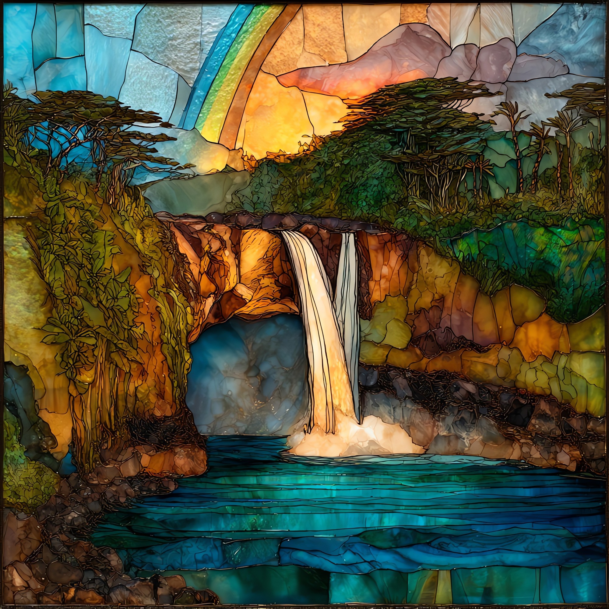Rainbow Falls Big Island Ceramic Art Tile