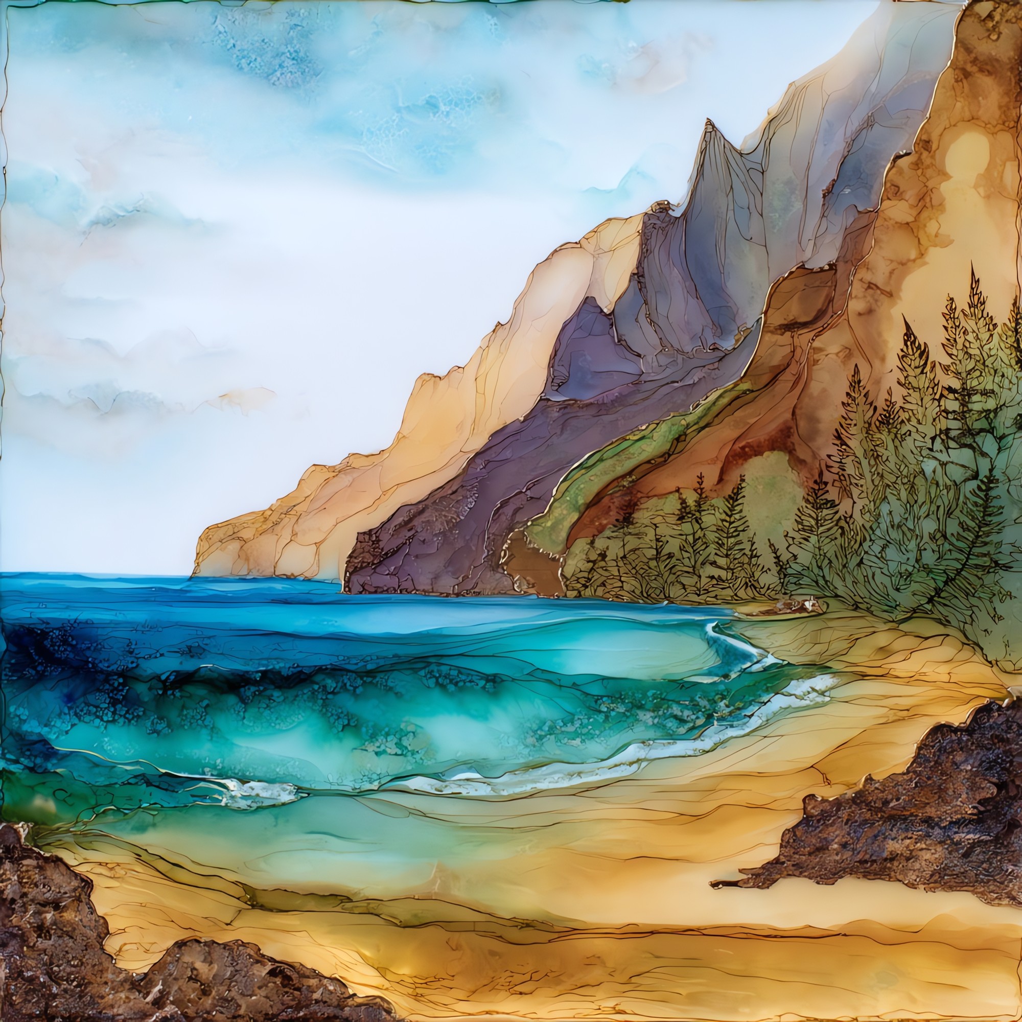 Hanakapiai Beach Kauai Ceramic Art Tile