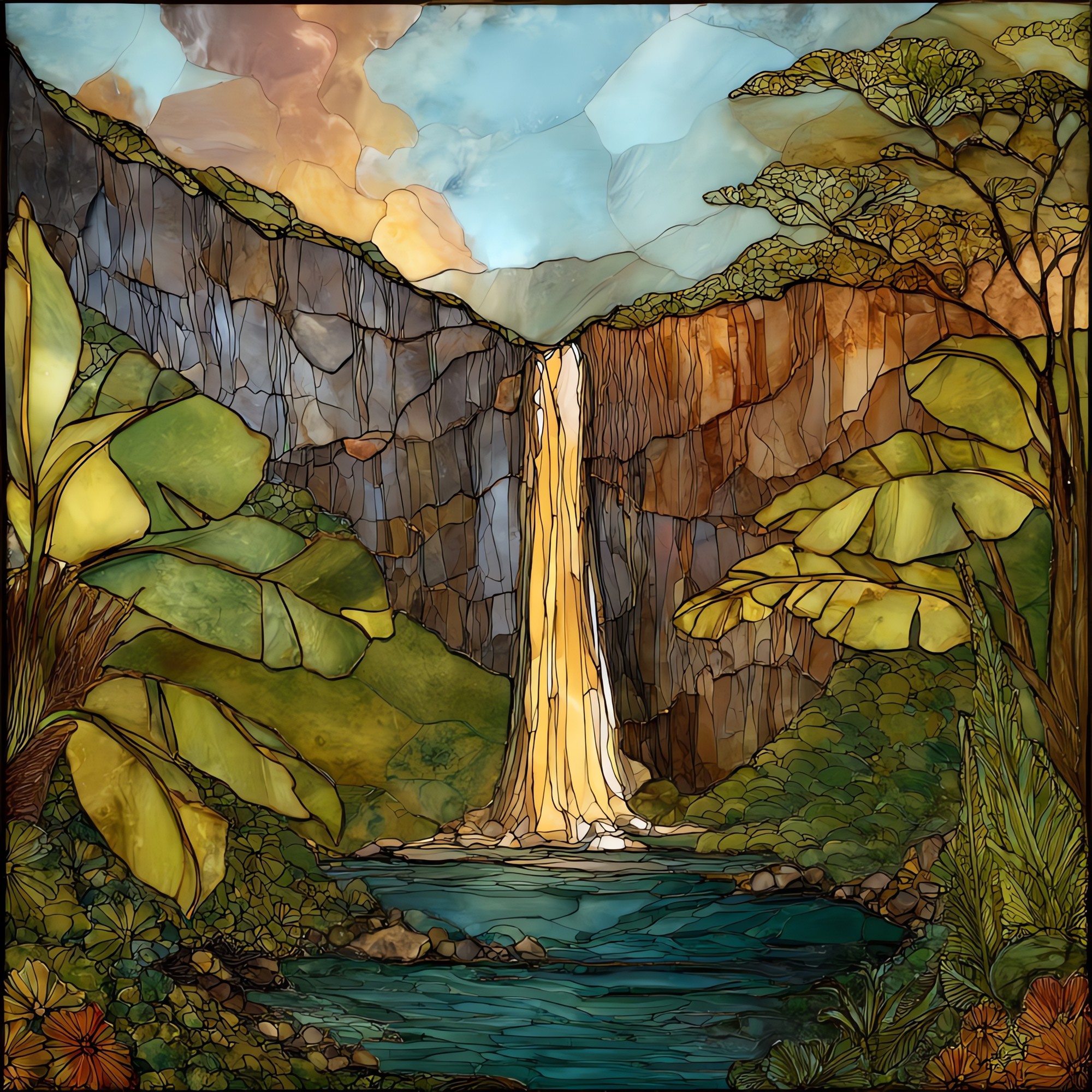 Hanakapiai Falls Kauai Ceramic Art Tile