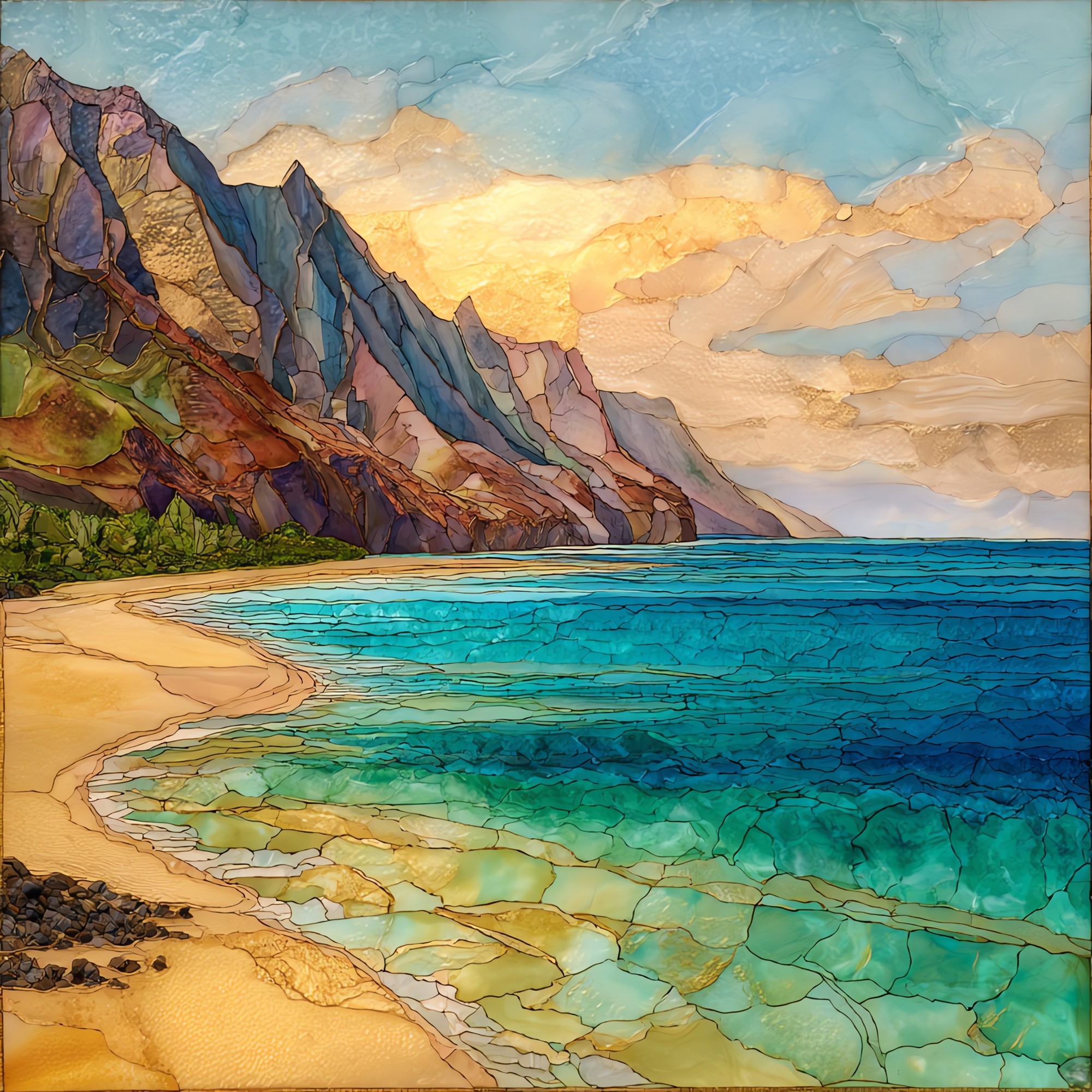 Tunnels Beach Kauai Ceramic Art Tile