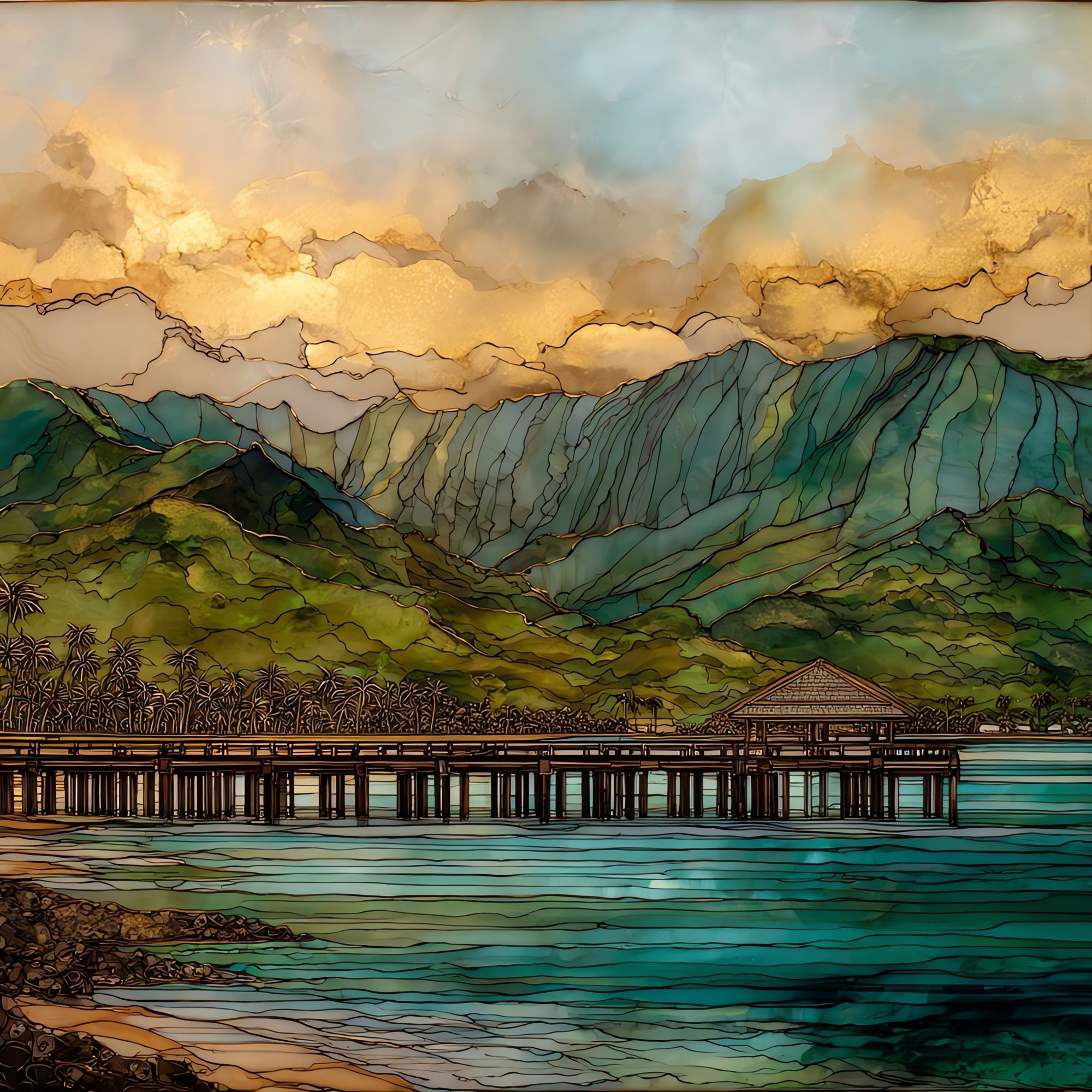 Hanalei Bay Pier Kauai Ceramic Art Tile