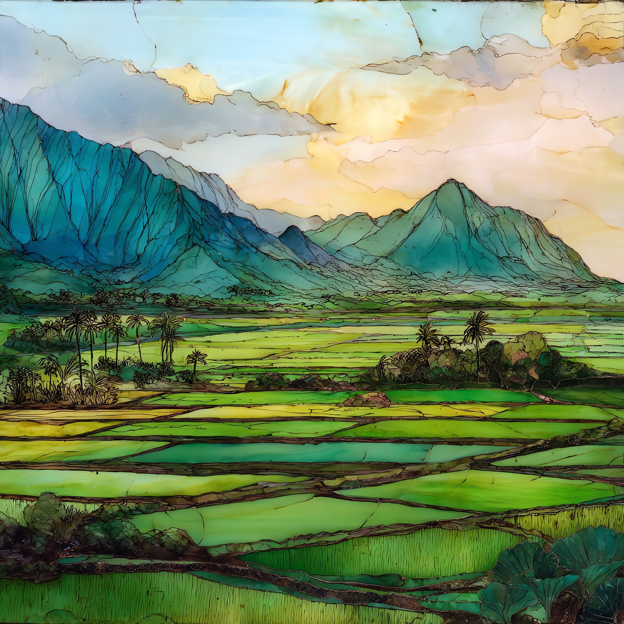 Hanalei Taro Fields Kauai Ceramic Art Tile