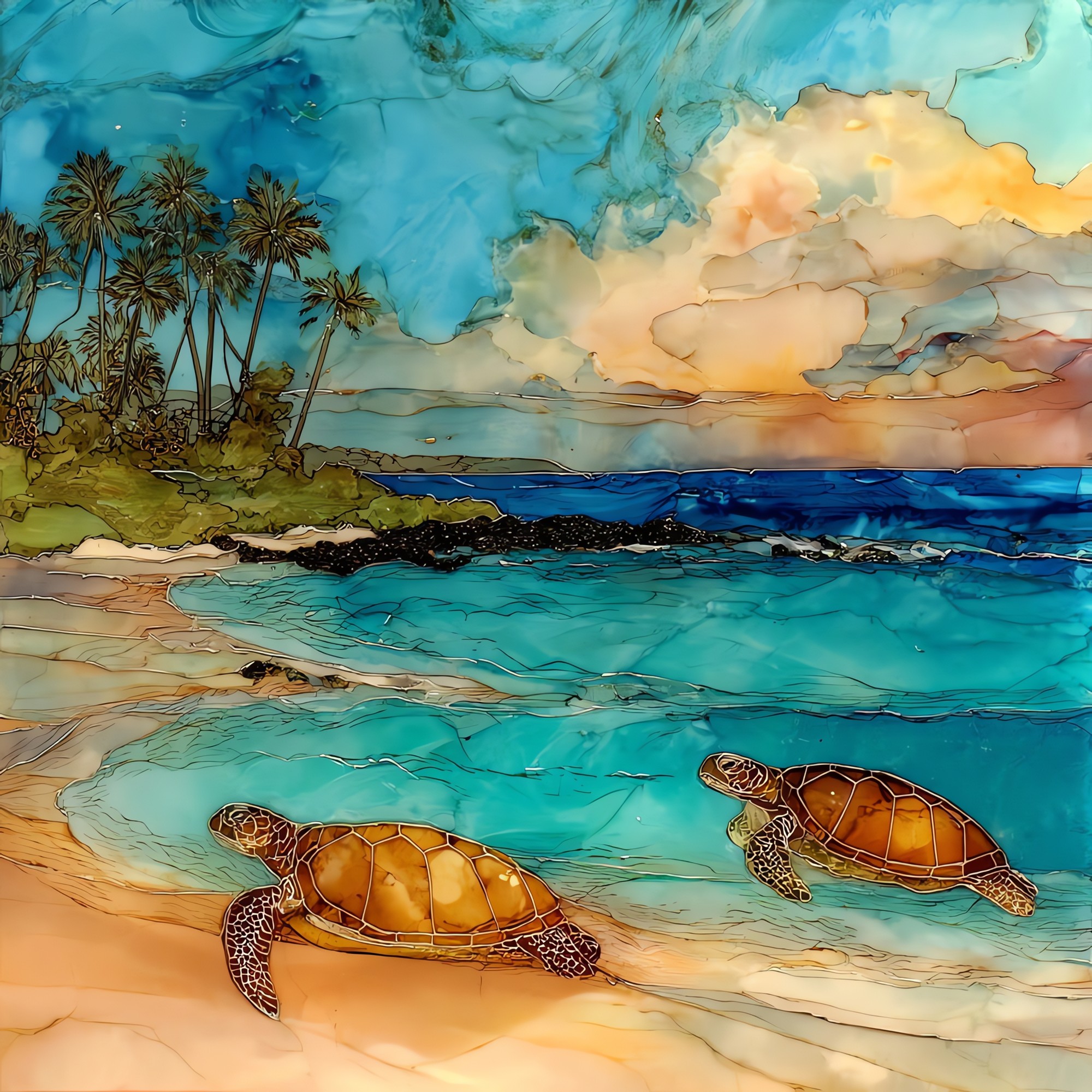 Poipu Beach Honu Kauai Ceramic Art Tile