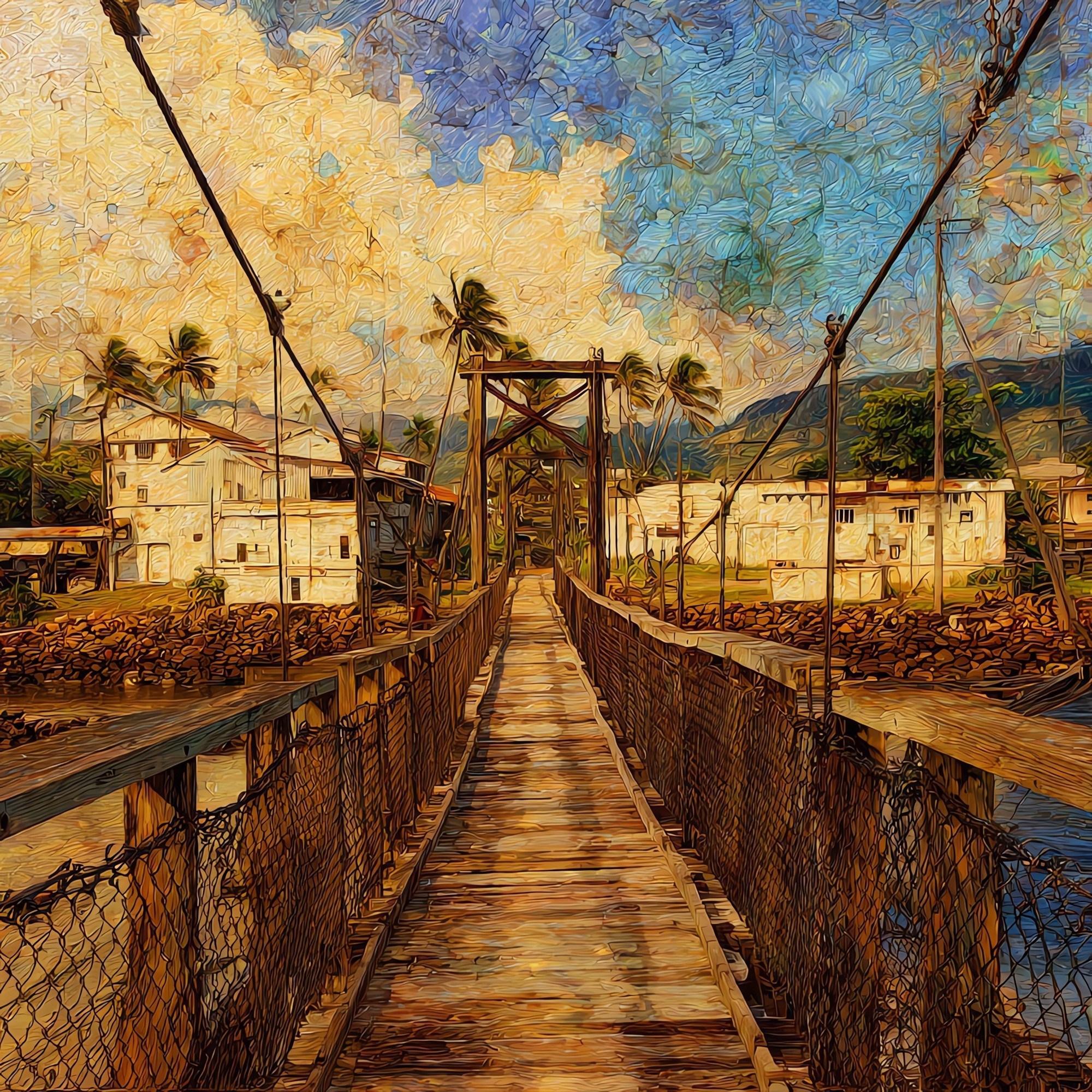 Hanapepe Swinging Bridge Kauai Ceramic Art Tile