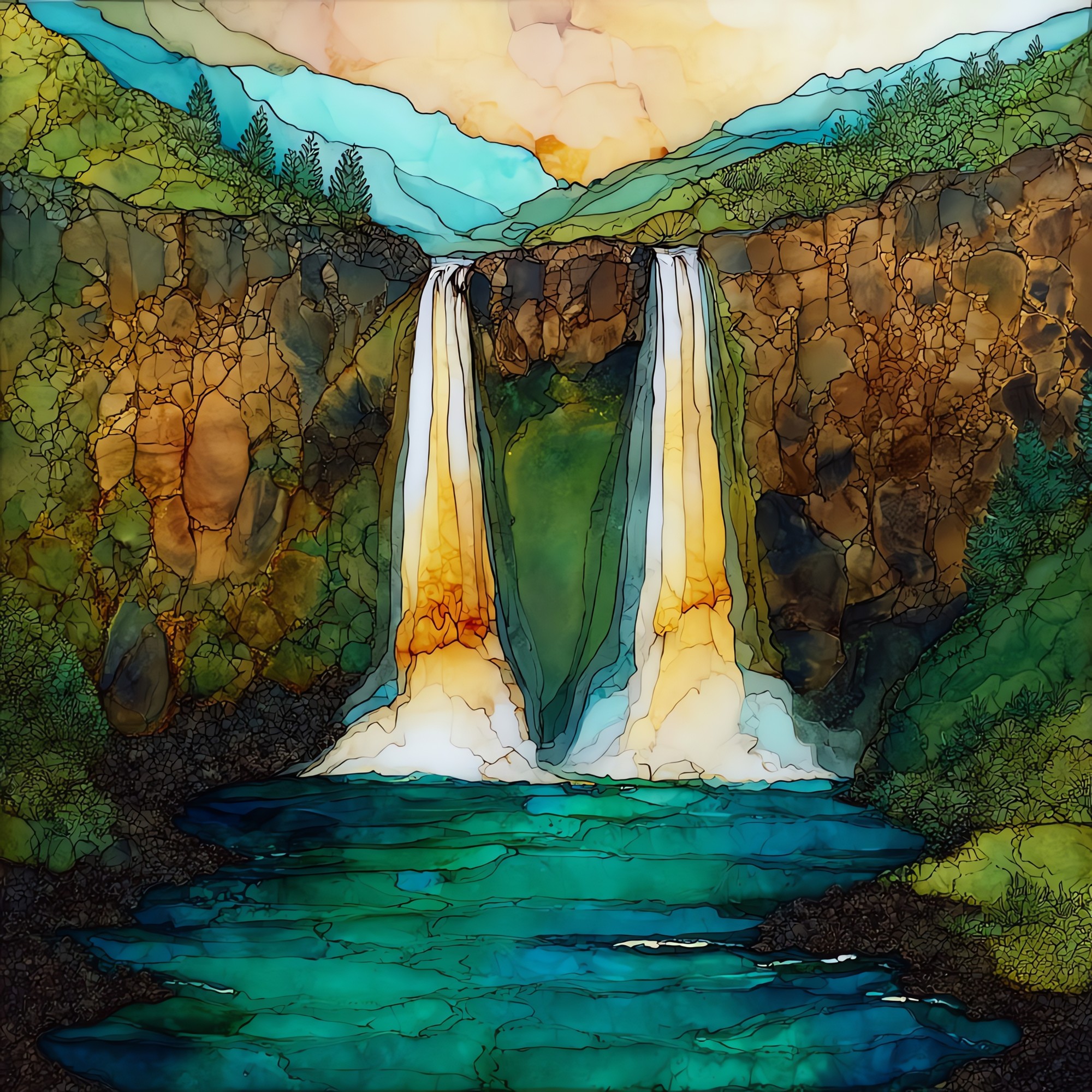 Wailua Falls Kauai Ceramic Art Tile