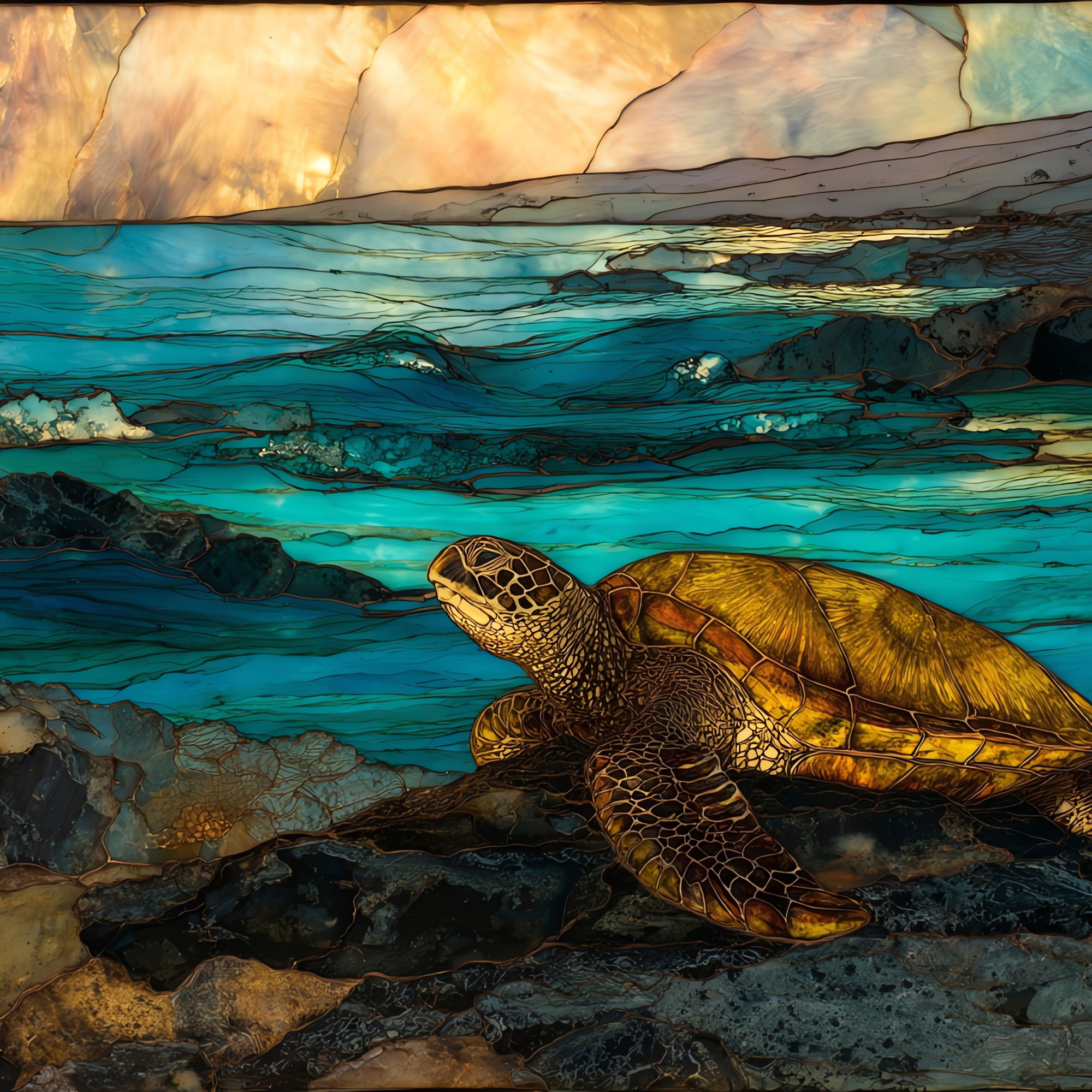 Honu on Lava Reef Big Island Ceramic Art Tile