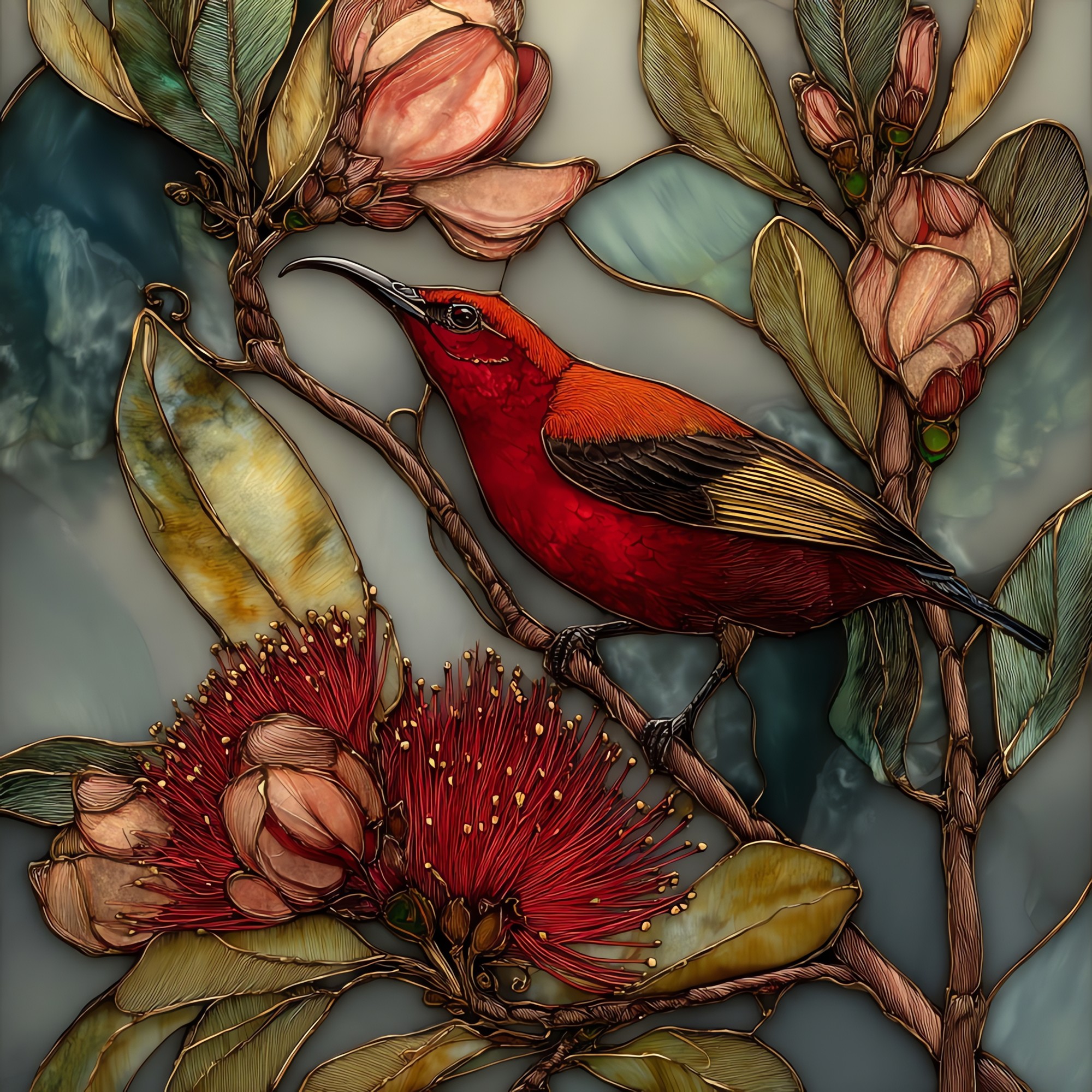 Iiwi Ohia Lehua Big Island Ceramic Art Tile