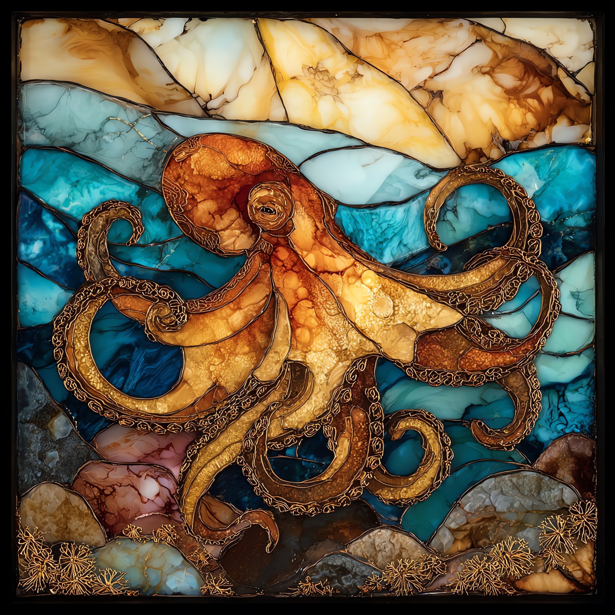 Hee Octopus Tidepool Oahu Ceramic Art Tile