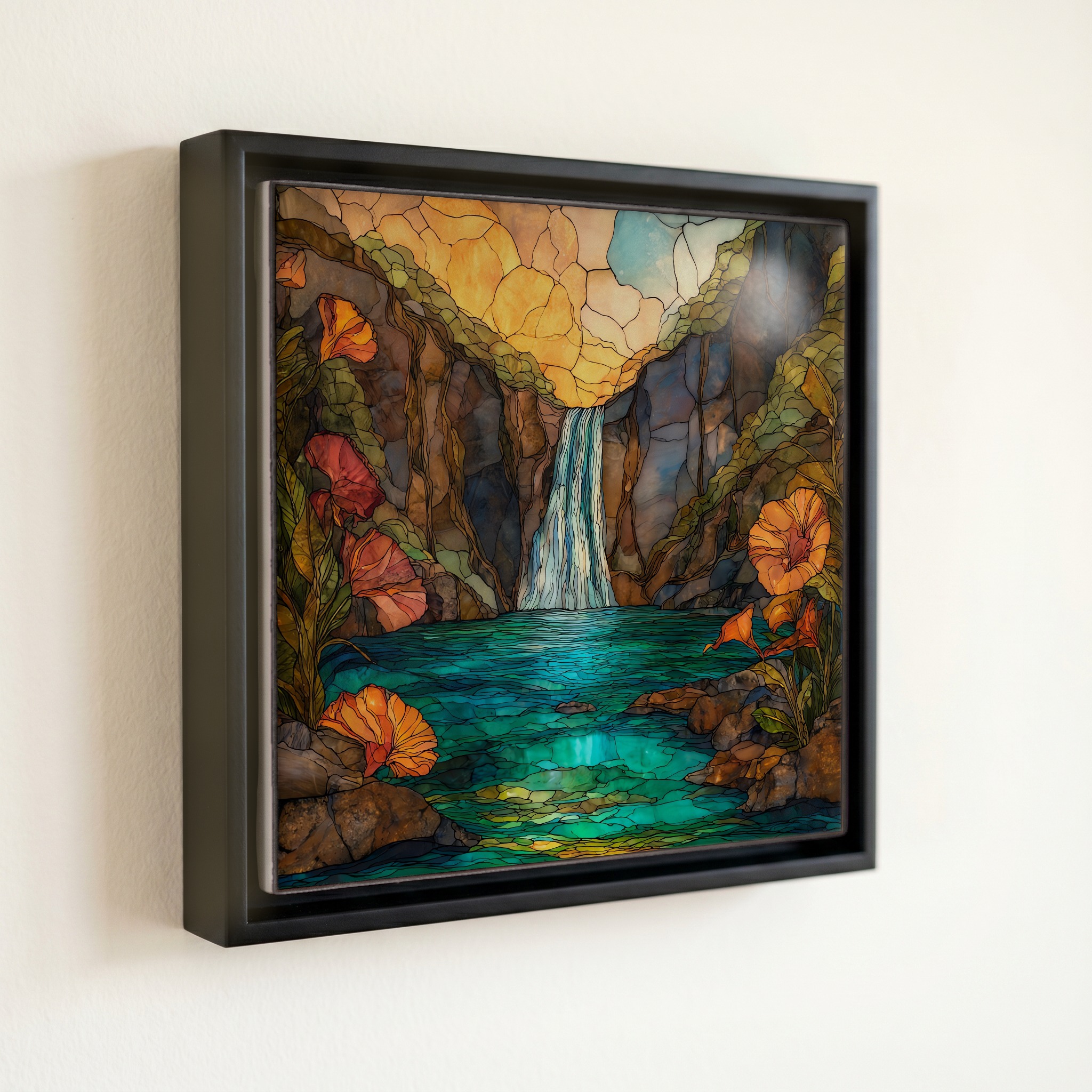 shown in a slim black floating frame · 6 × 6 in
