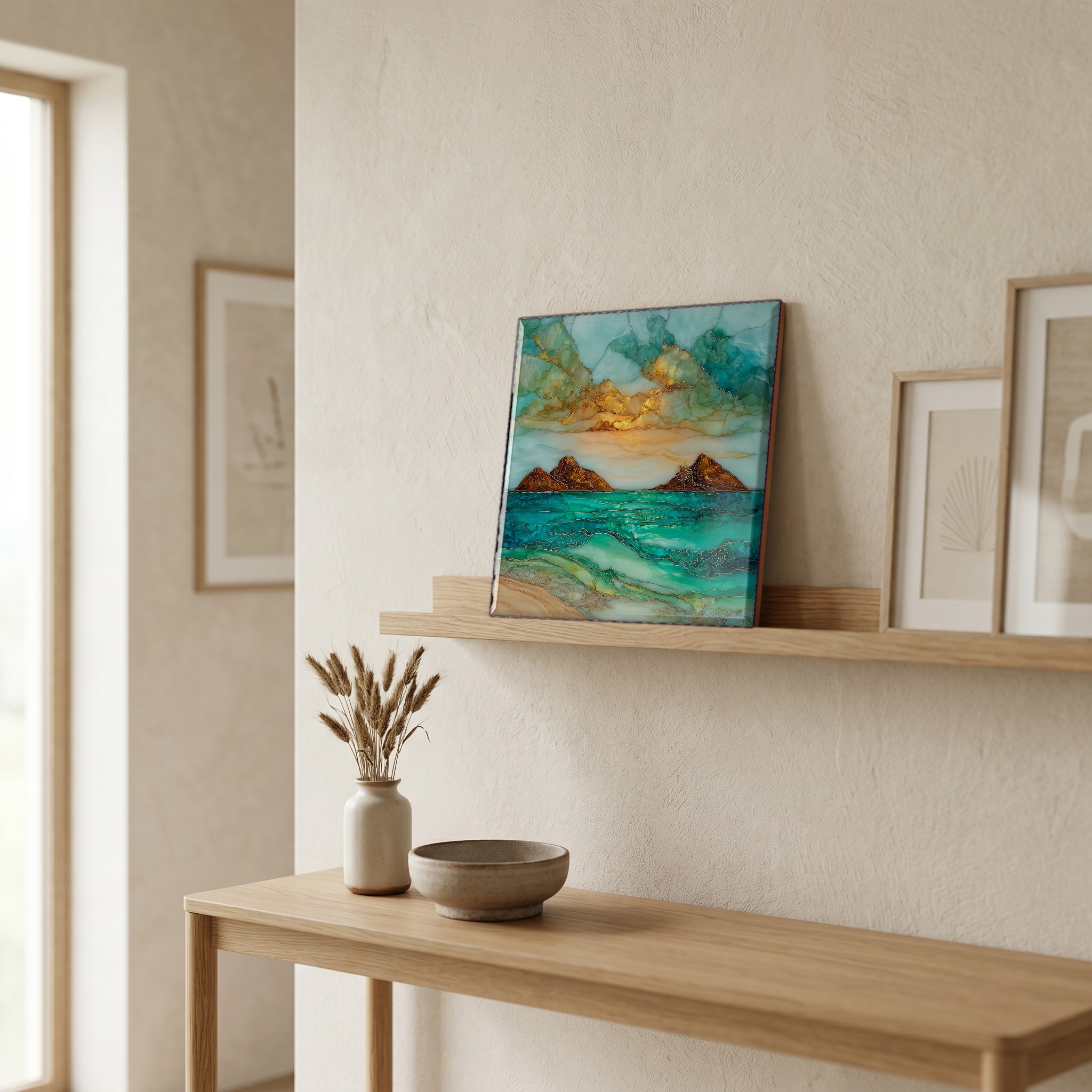 On a picture ledge, where the light comes in.