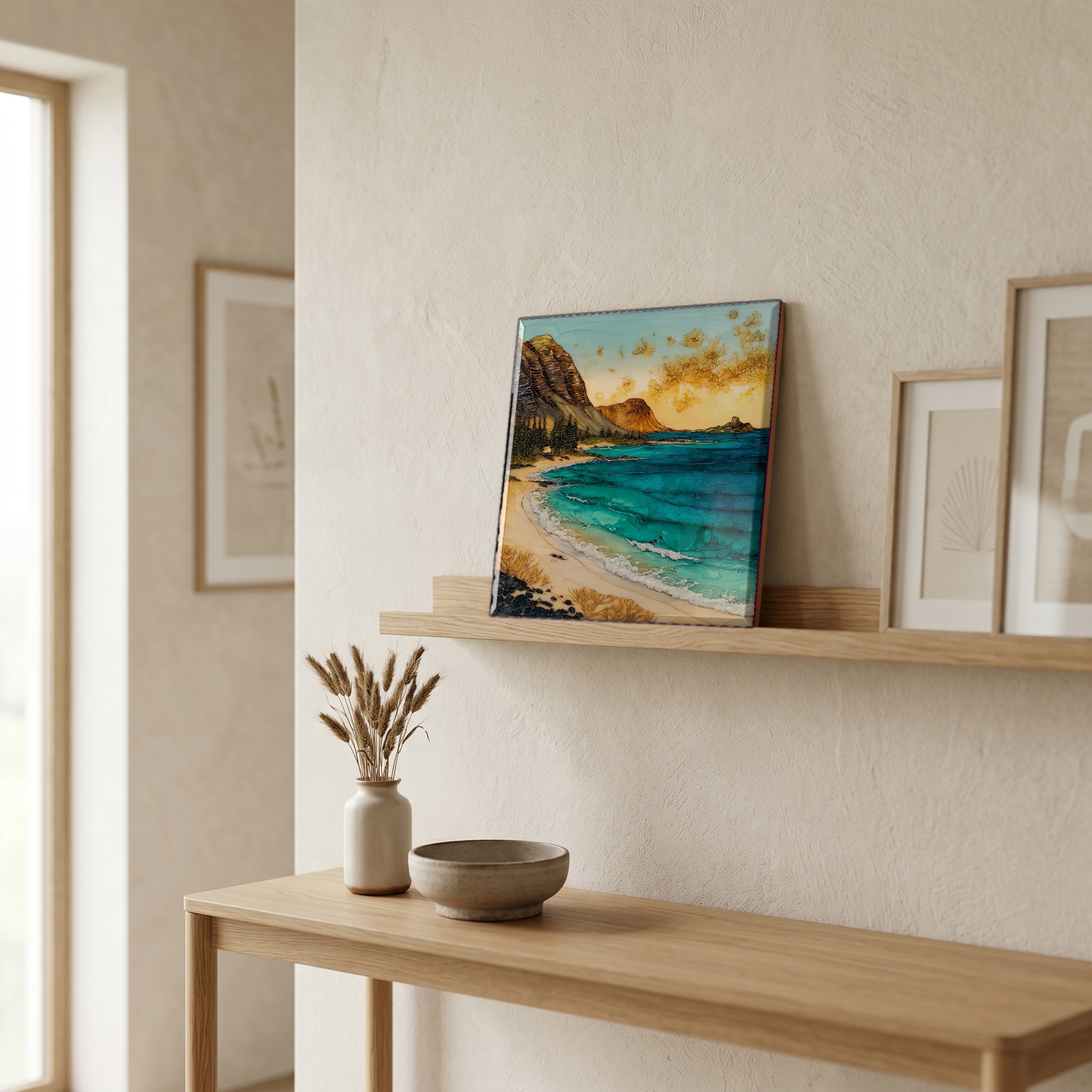 On a picture ledge, where the light comes in.