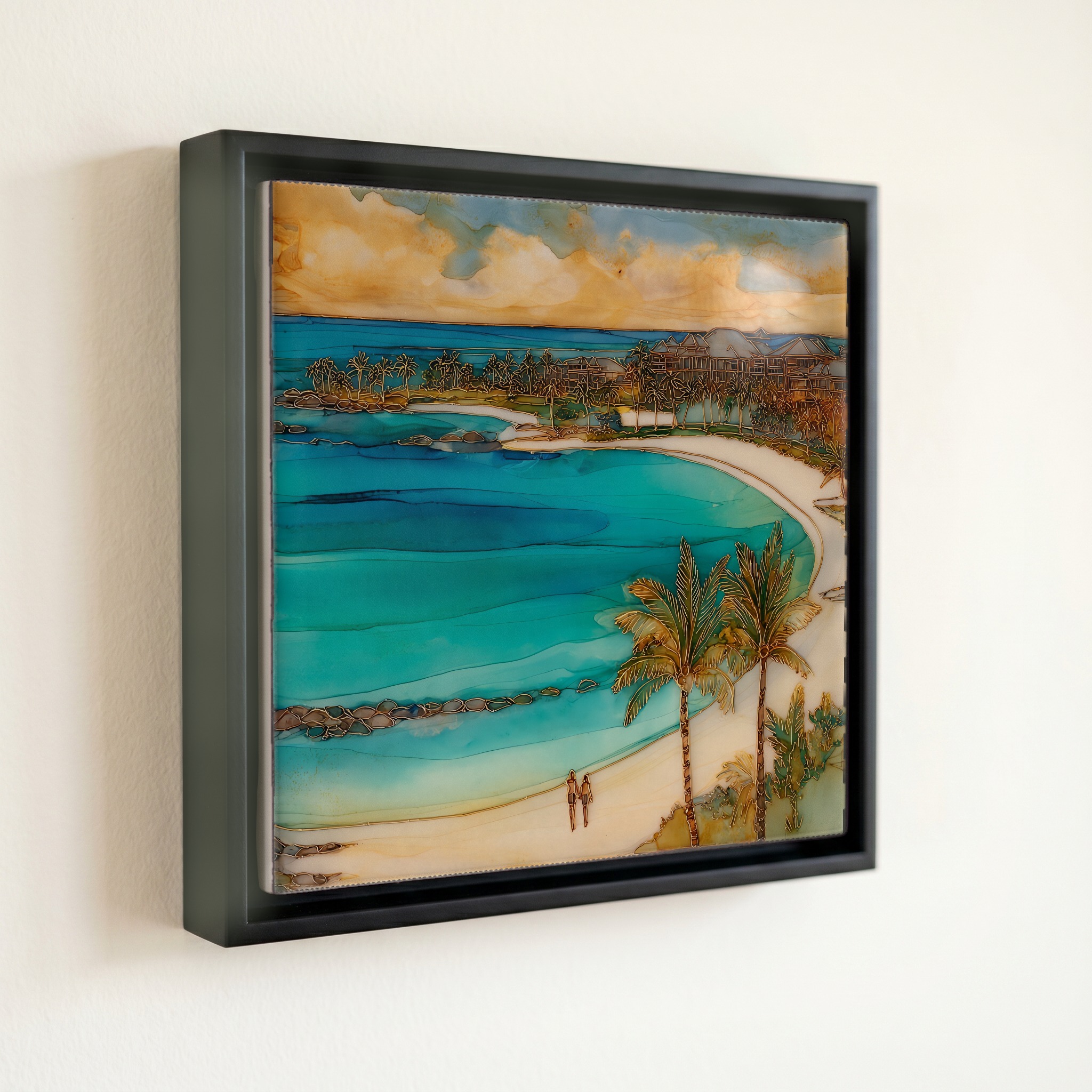shown in a slim black floating frame · 6 × 6 in