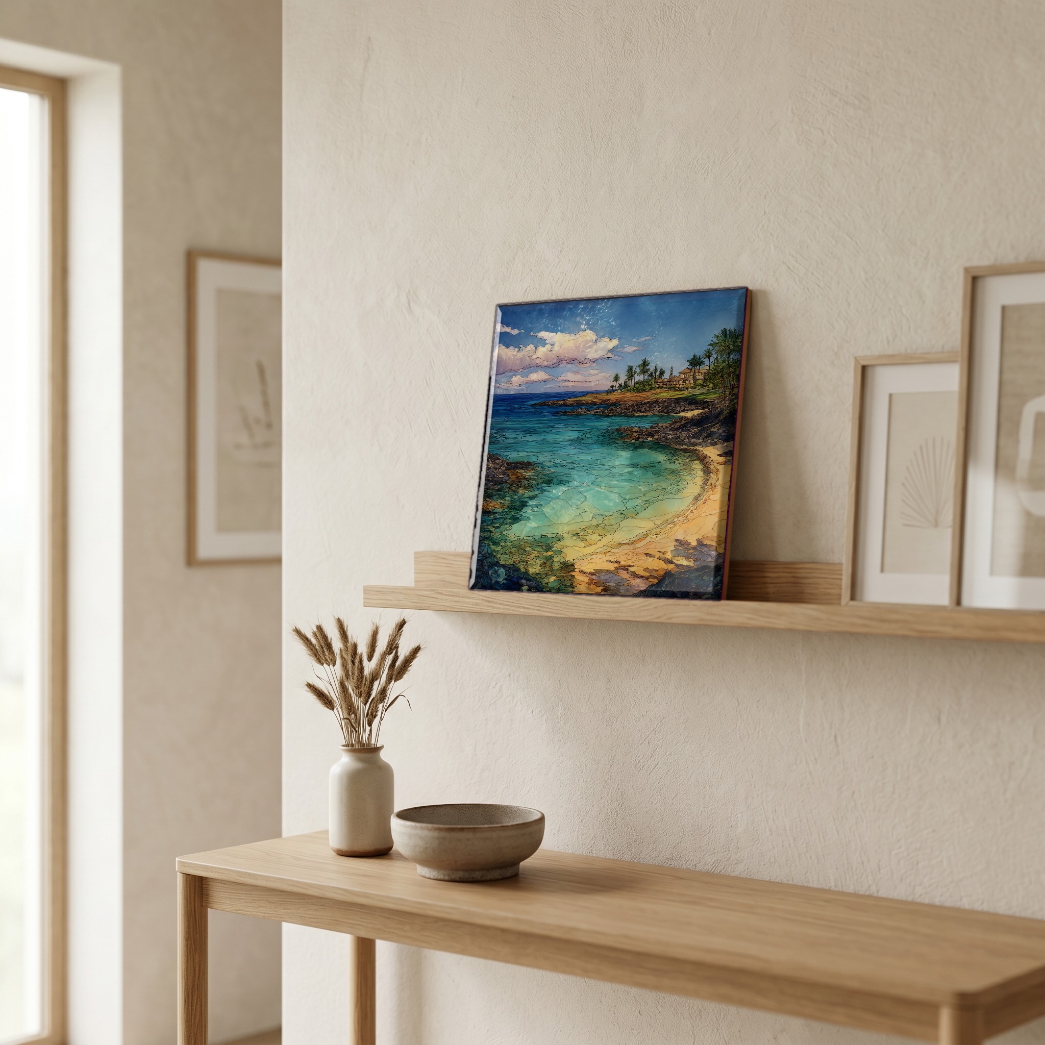 On a picture ledge, where the light comes in.