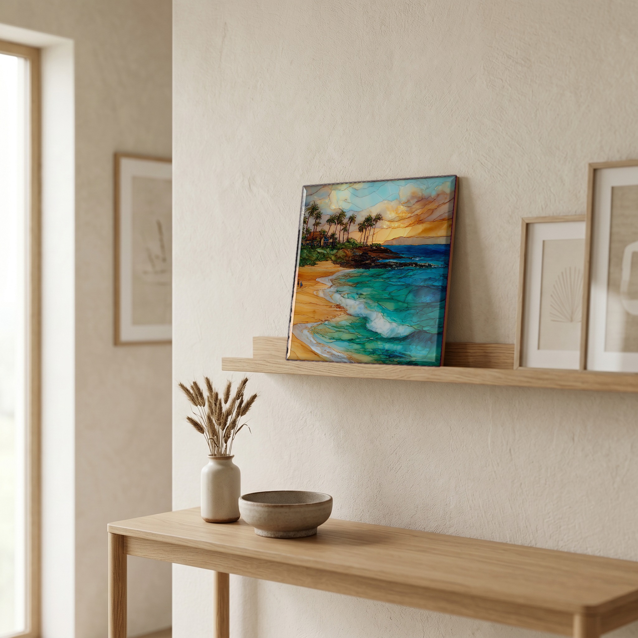 On a picture ledge, where the light comes in.