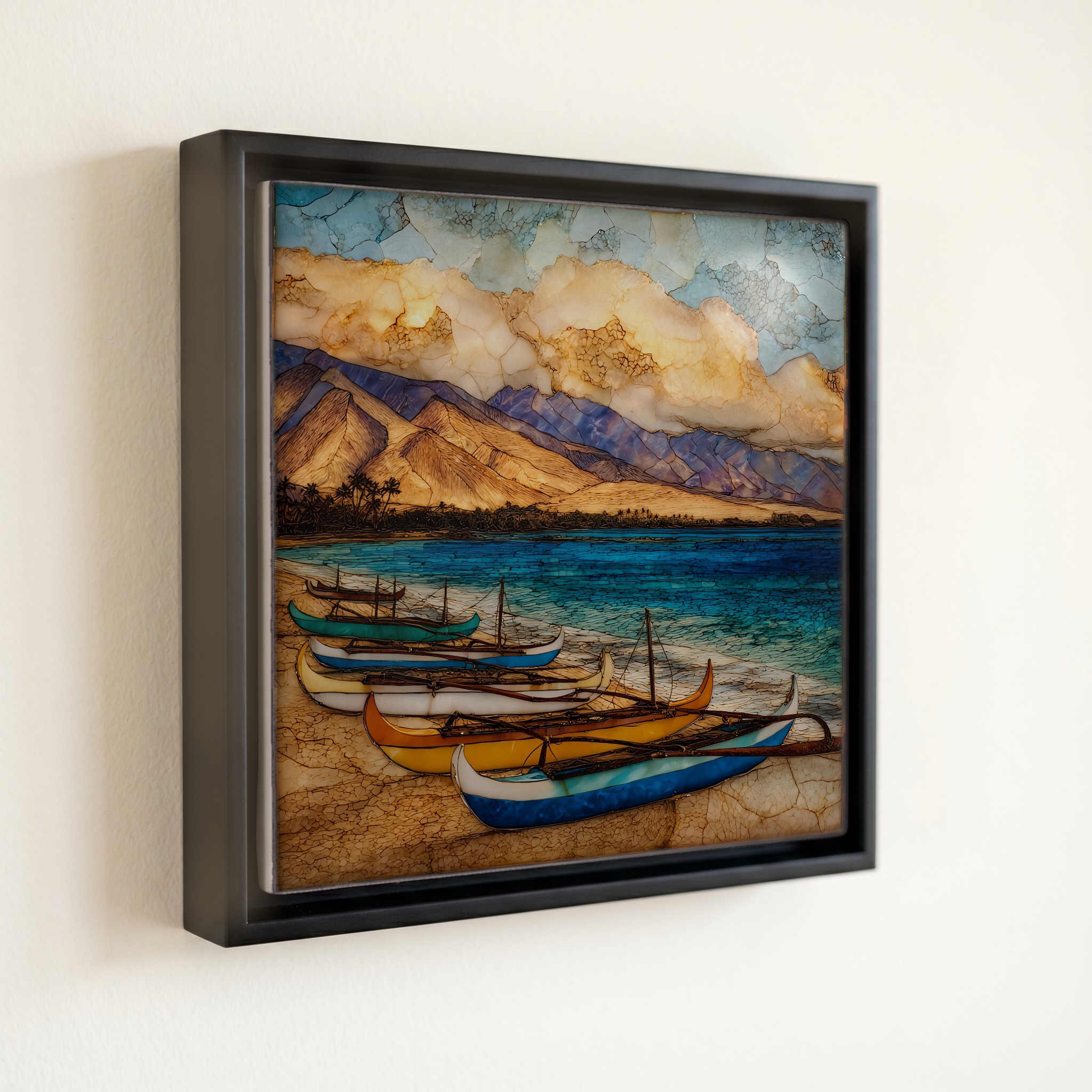 shown in a slim black floating frame · 6 × 6 in
