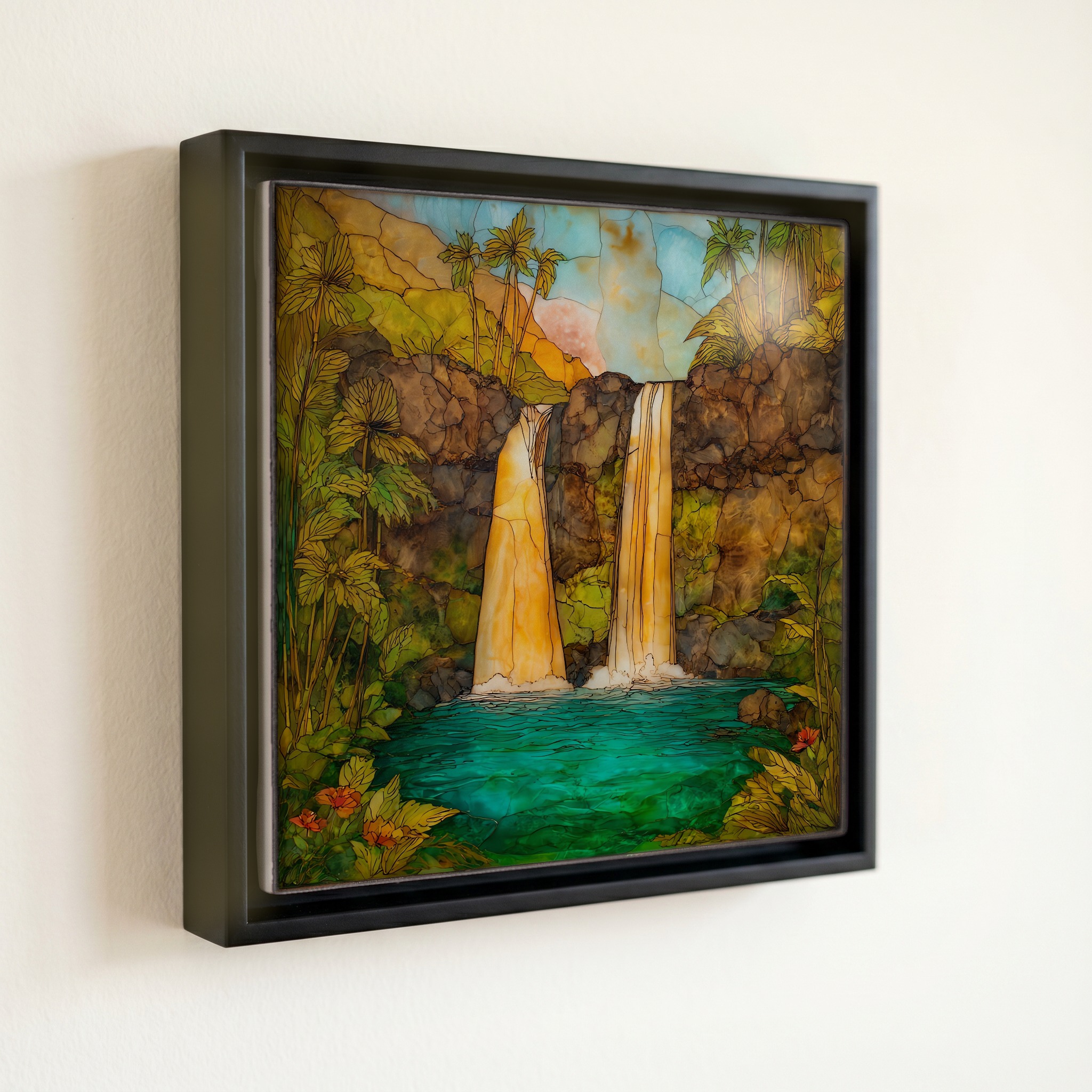 shown in a slim black floating frame · 6 × 6 in