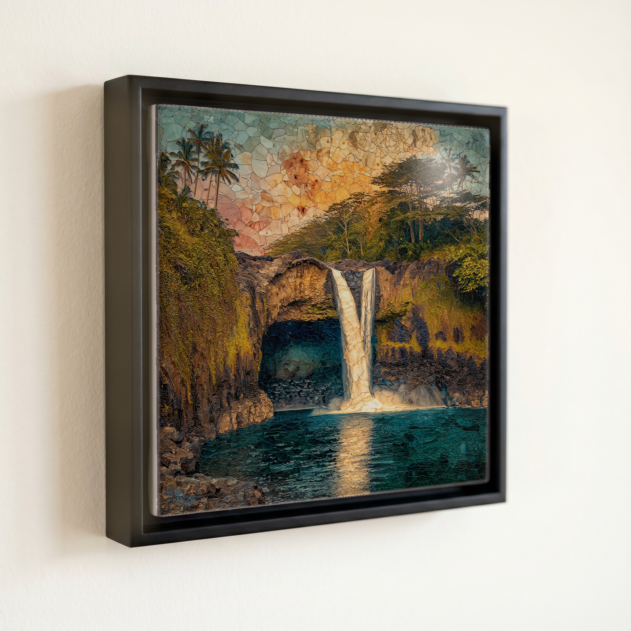 shown in a slim black floating frame · 6 × 6 in