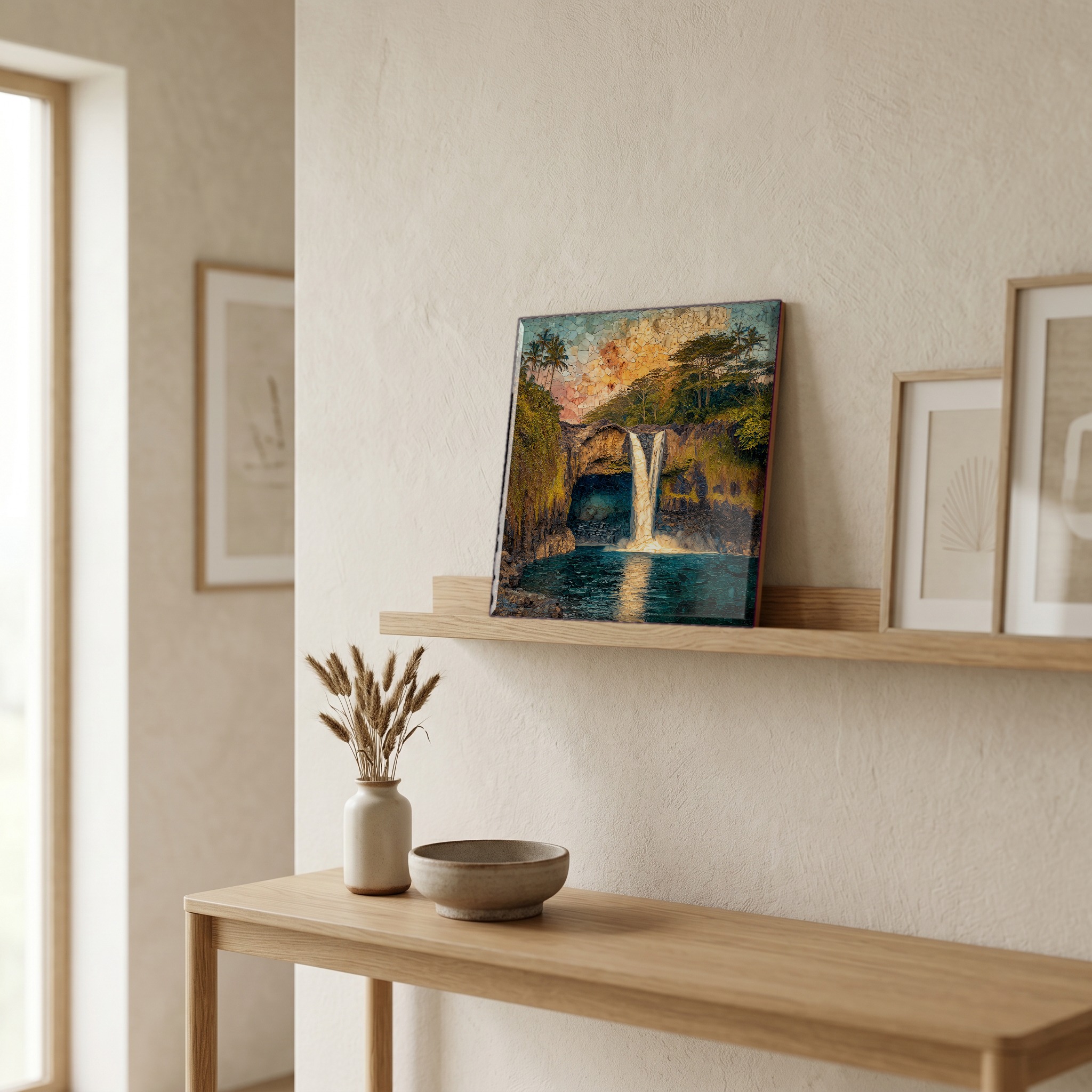 On a picture ledge, where the light comes in.