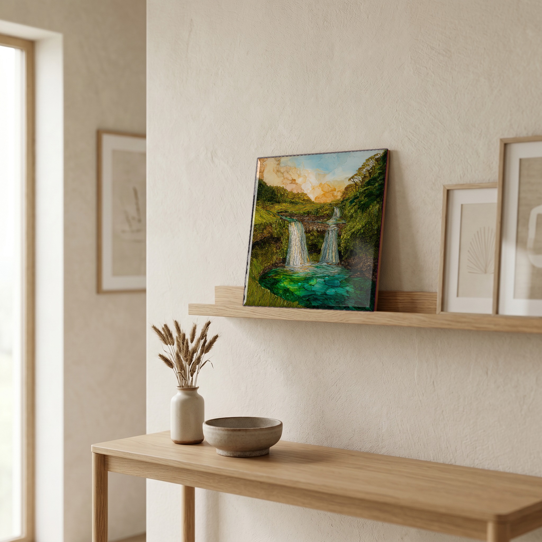 On a picture ledge, where the light comes in.