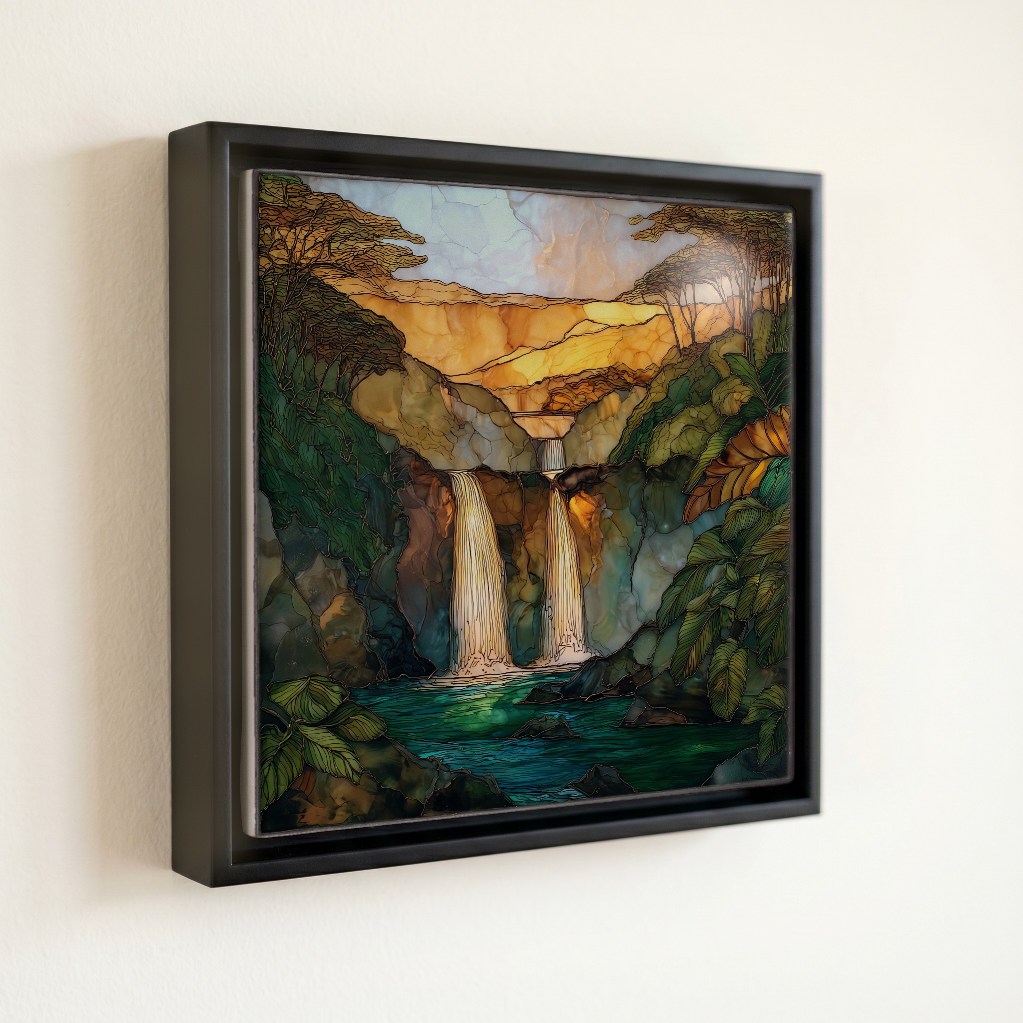 shown in a slim black floating frame · 6 × 6 in