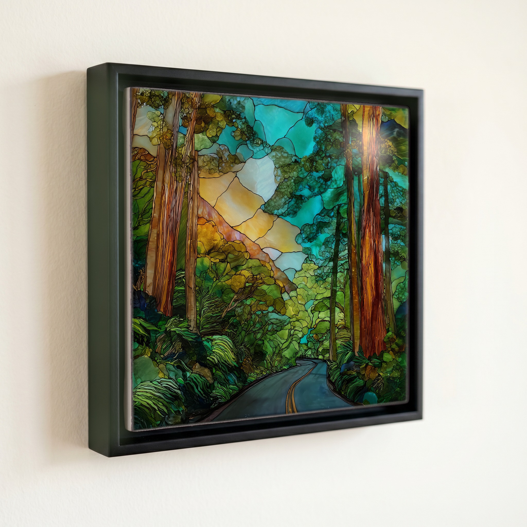 shown in a slim black floating frame · 6 × 6 in