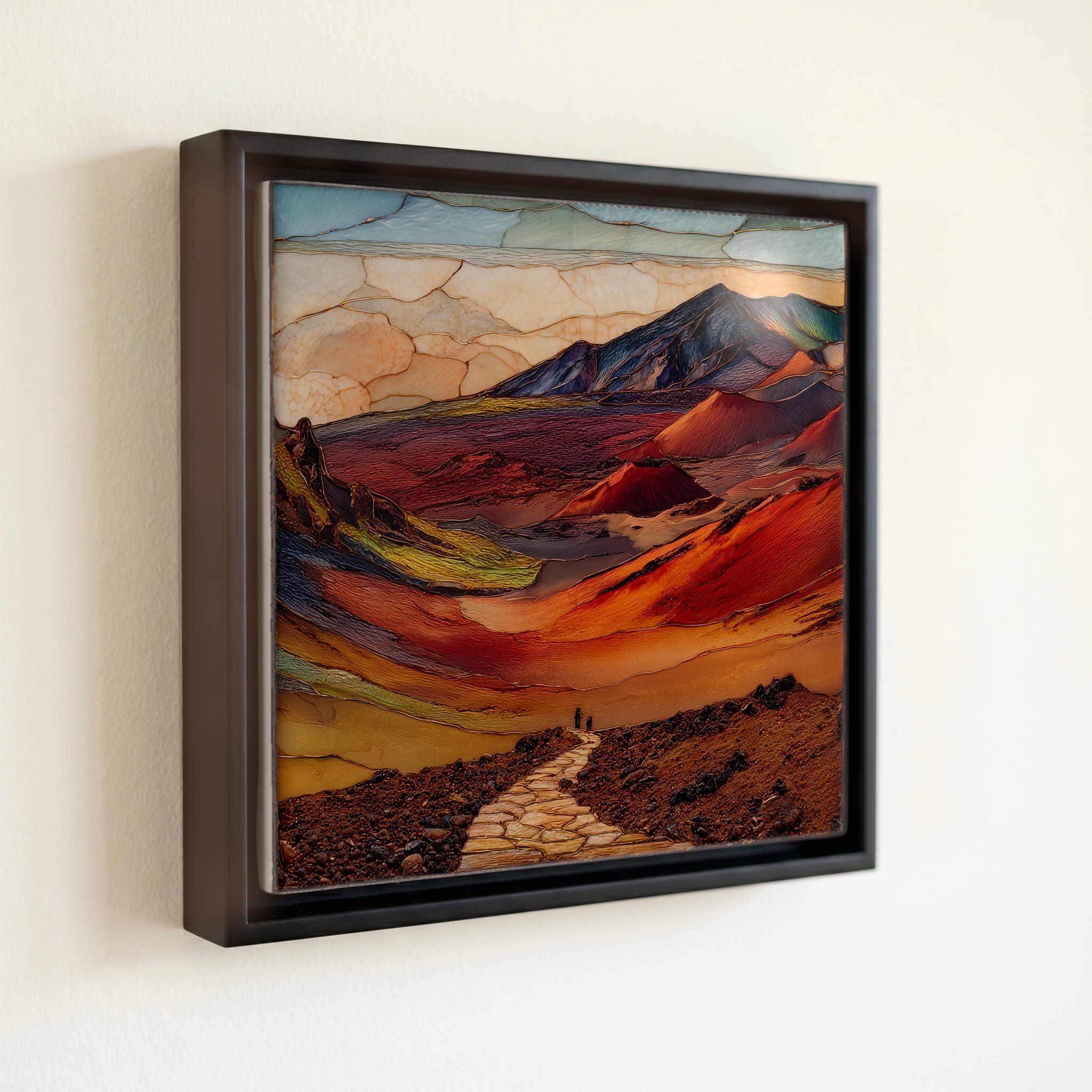 shown in a slim black floating frame · 6 × 6 in