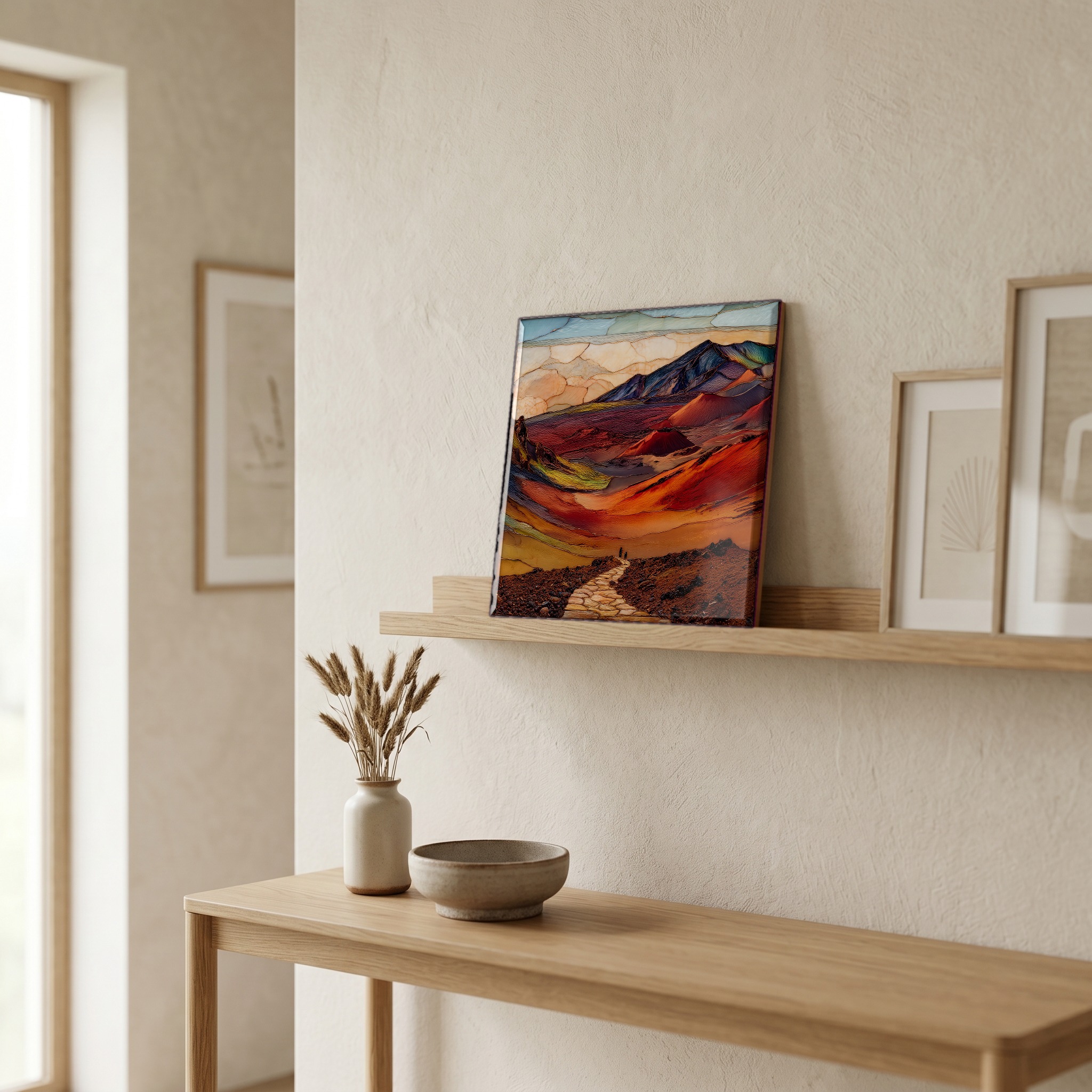 On a picture ledge, where the light comes in.