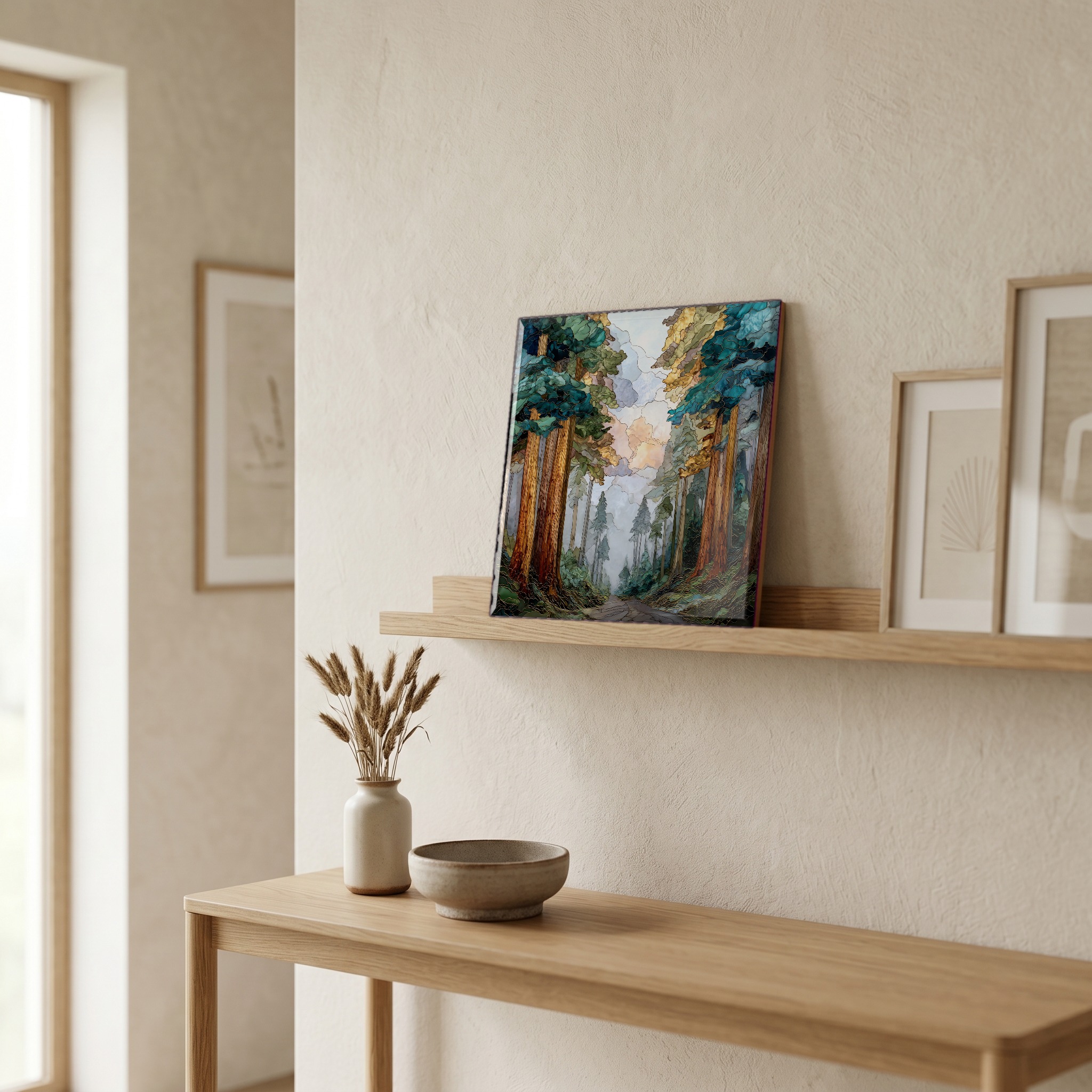 On a picture ledge, where the light comes in.