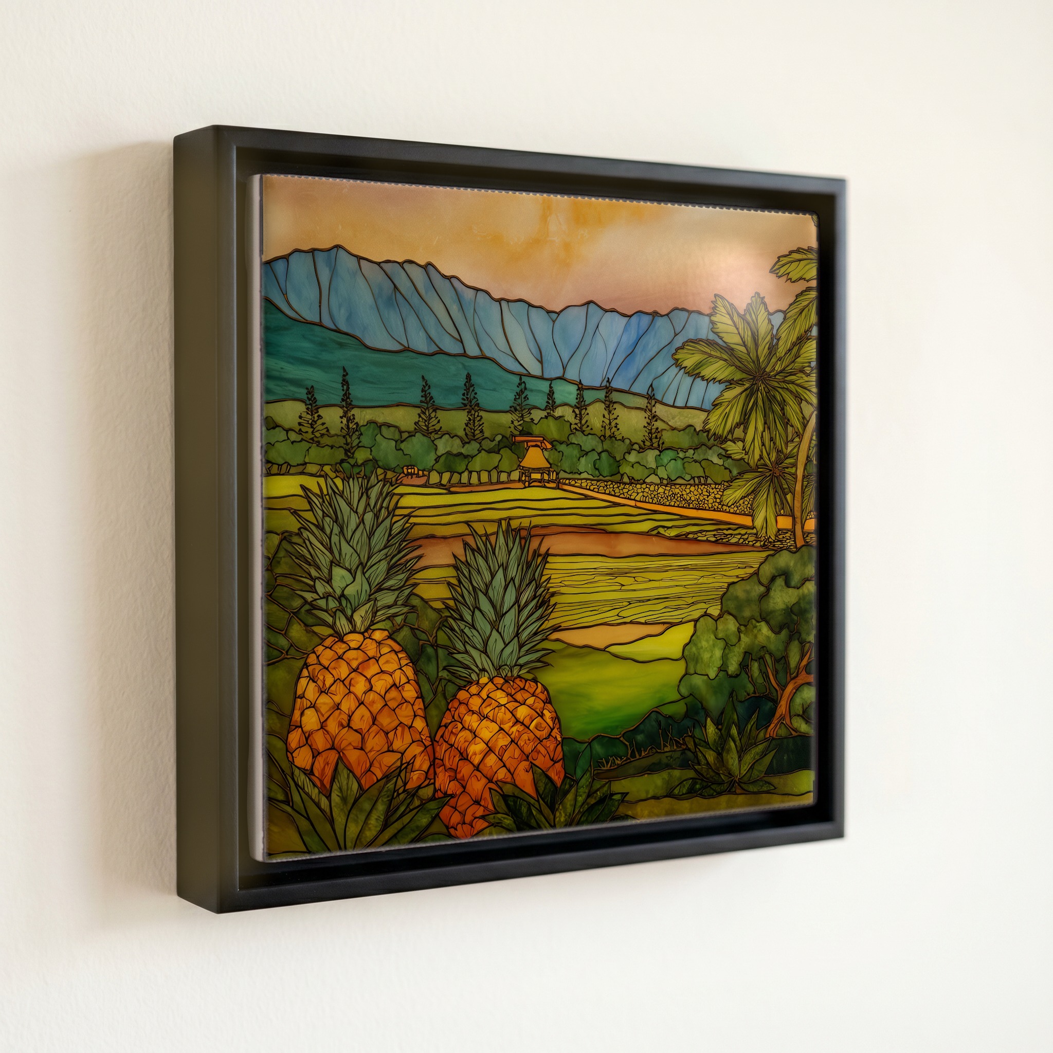 shown in a slim black floating frame · 6 × 6 in