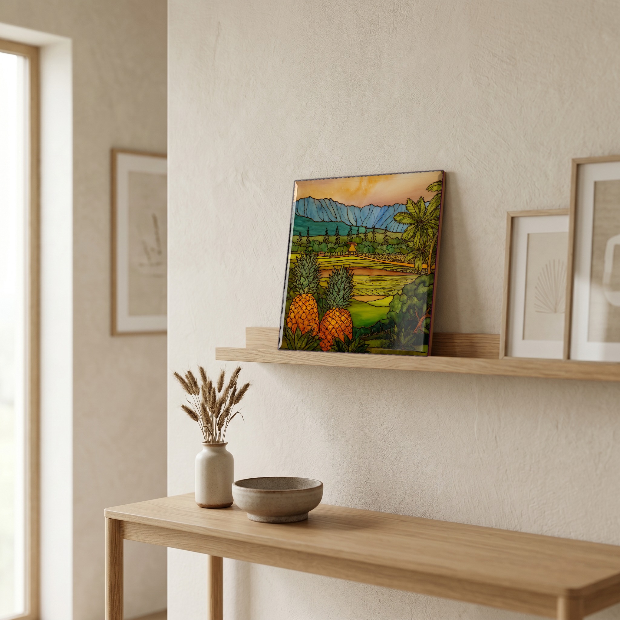 On a picture ledge, where the light comes in.