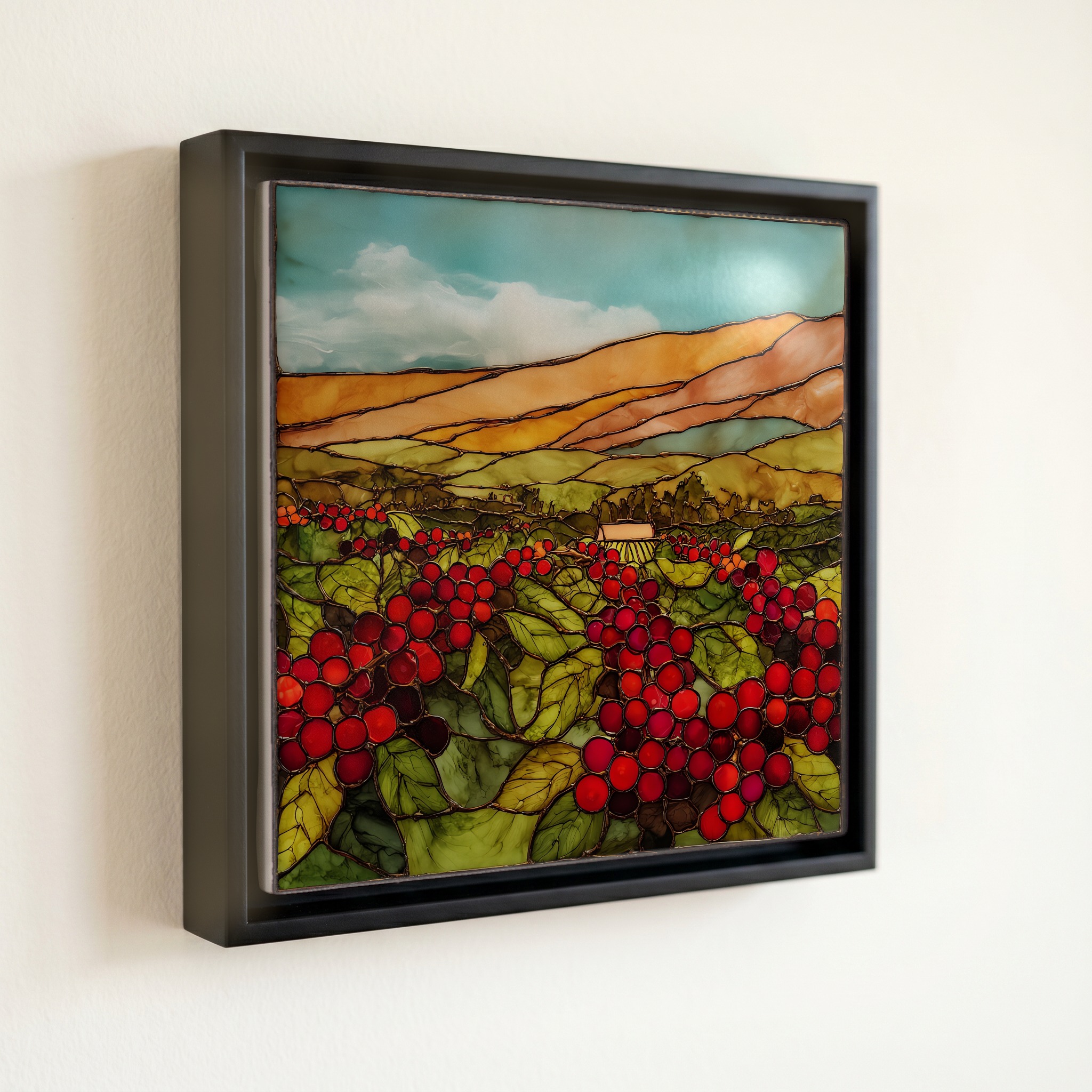 shown in a slim black floating frame · 6 × 6 in