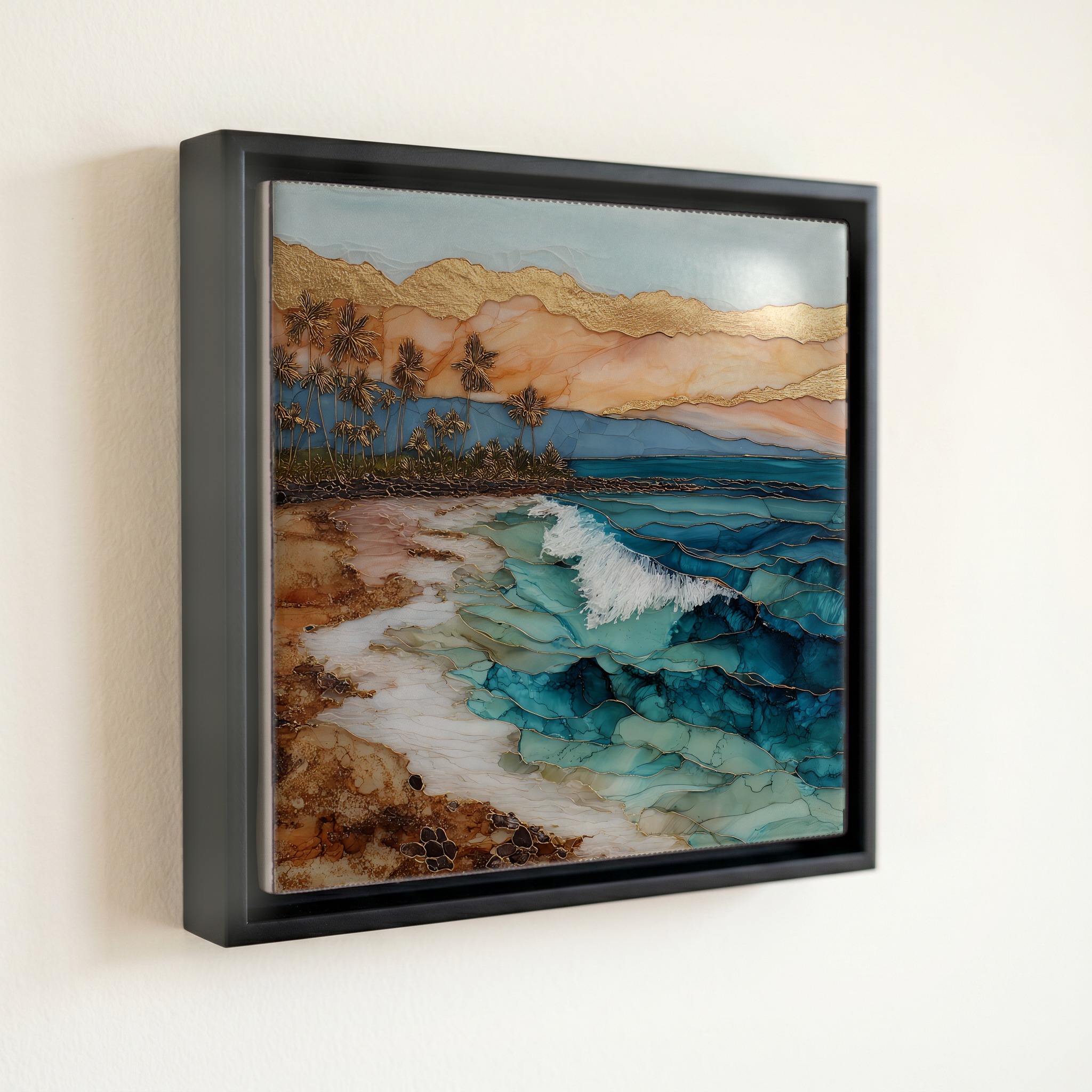 shown in a slim black floating frame · 6 × 6 in
