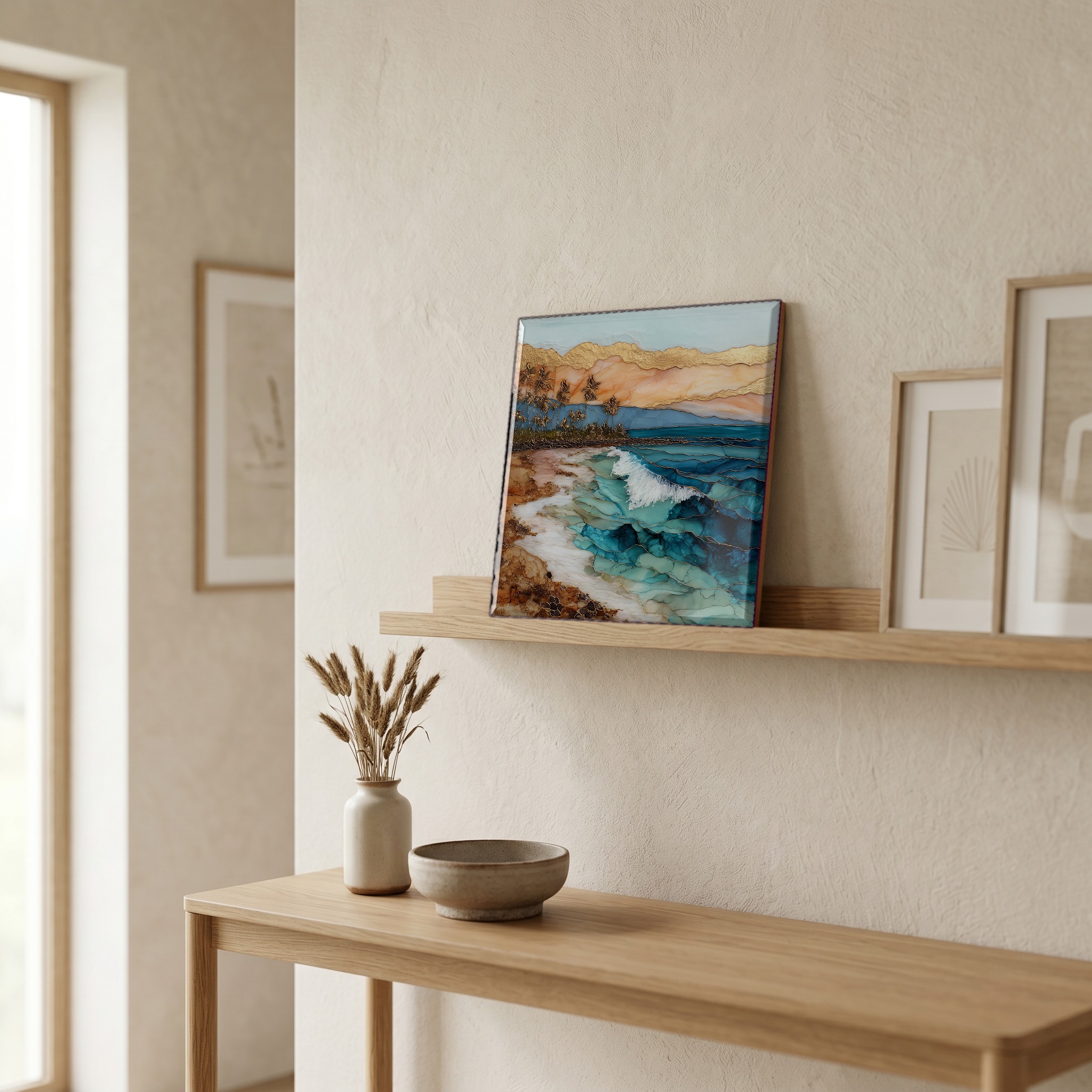 On a picture ledge, where the light comes in.
