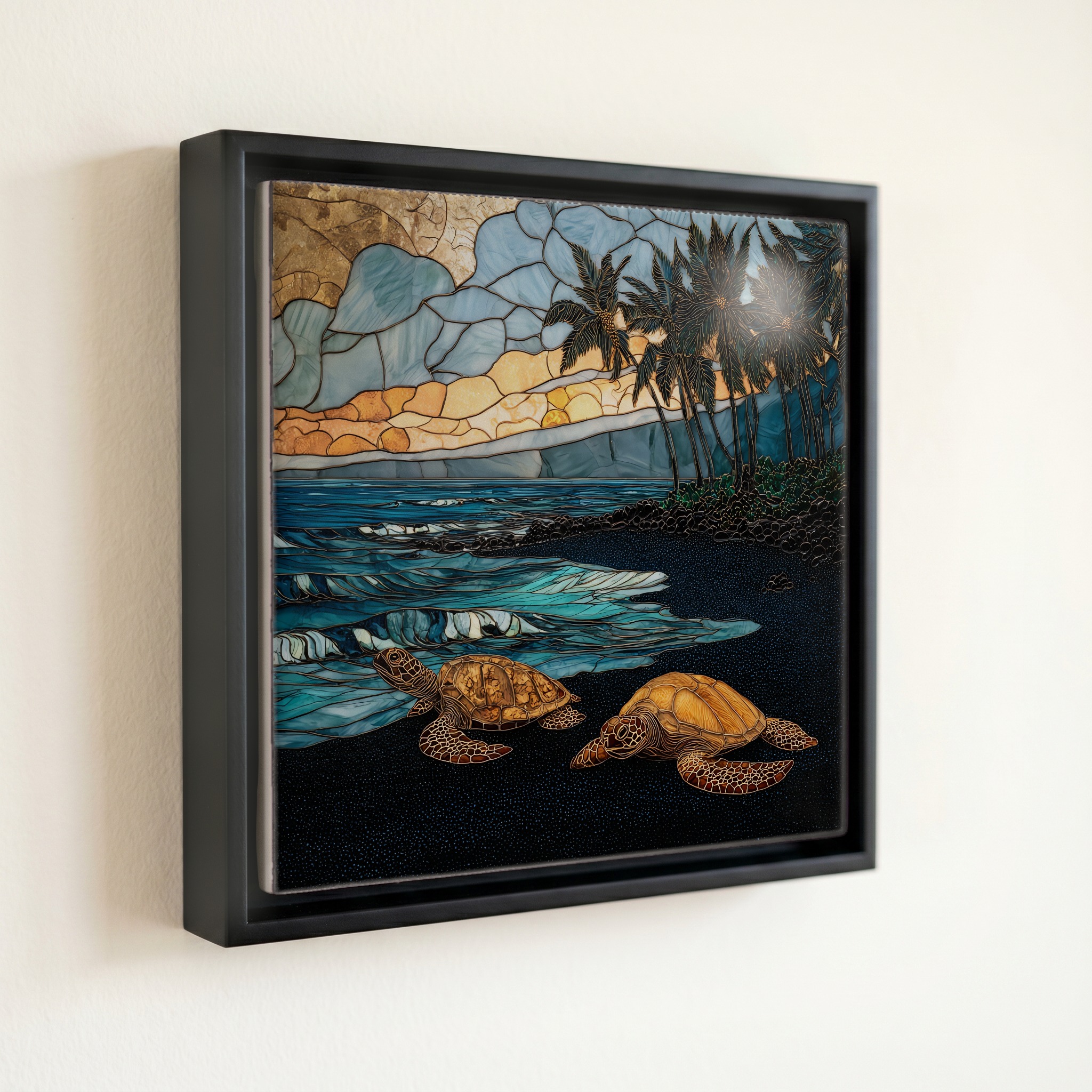 shown in a slim black floating frame · 6 × 6 in